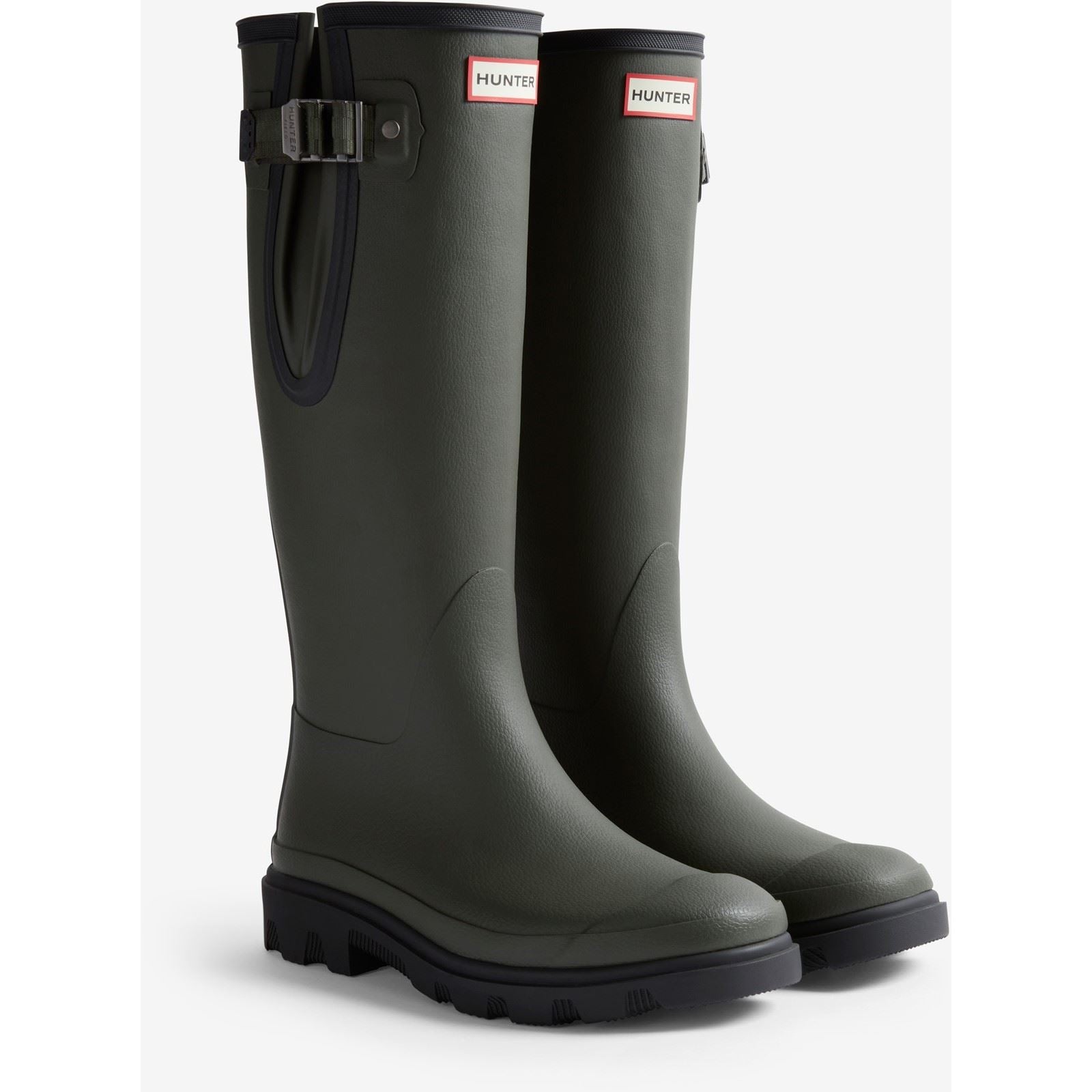 Hunter Downpour Adjustable Boot Damen Gummistiefel In Dunkeloliv/Schwarz