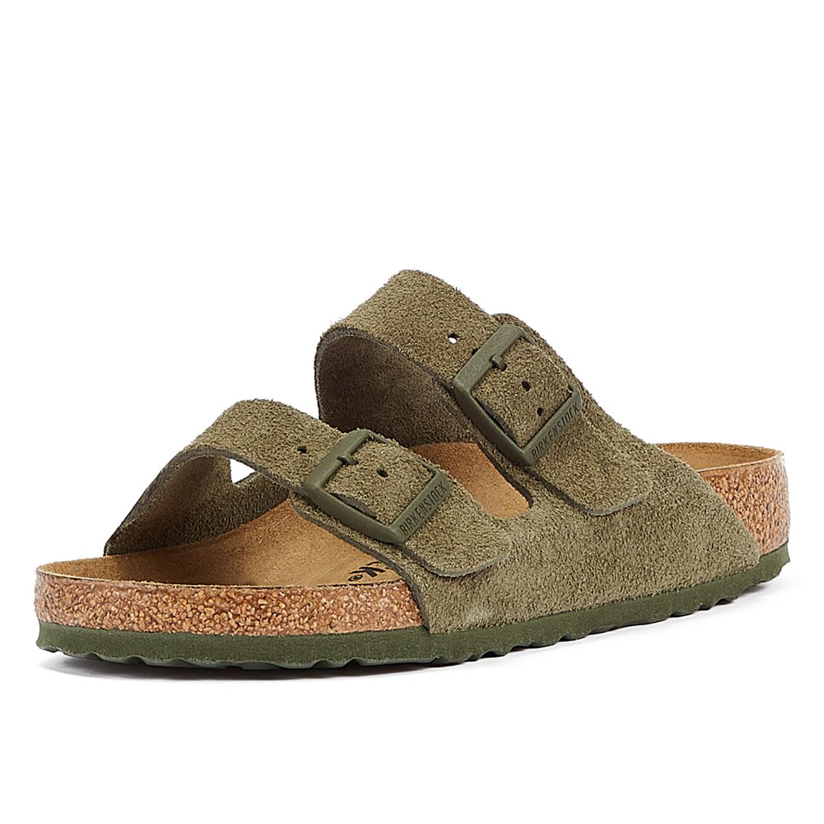 Birkenstock Arizona Wildleder-Leder Sandalen In Thymian-Khaki