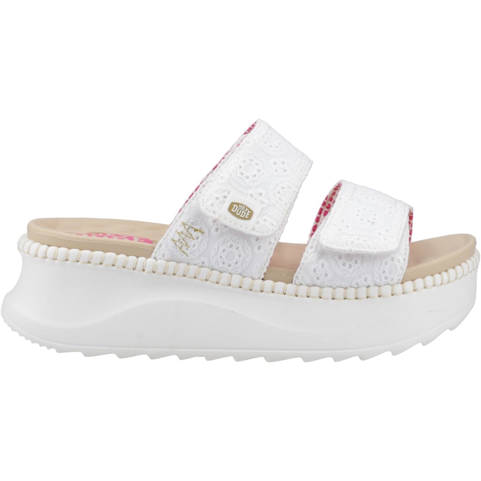 HEYDUDE Delray Slide Eyelet Damen Sandalen Aus Weißer Baumwolle