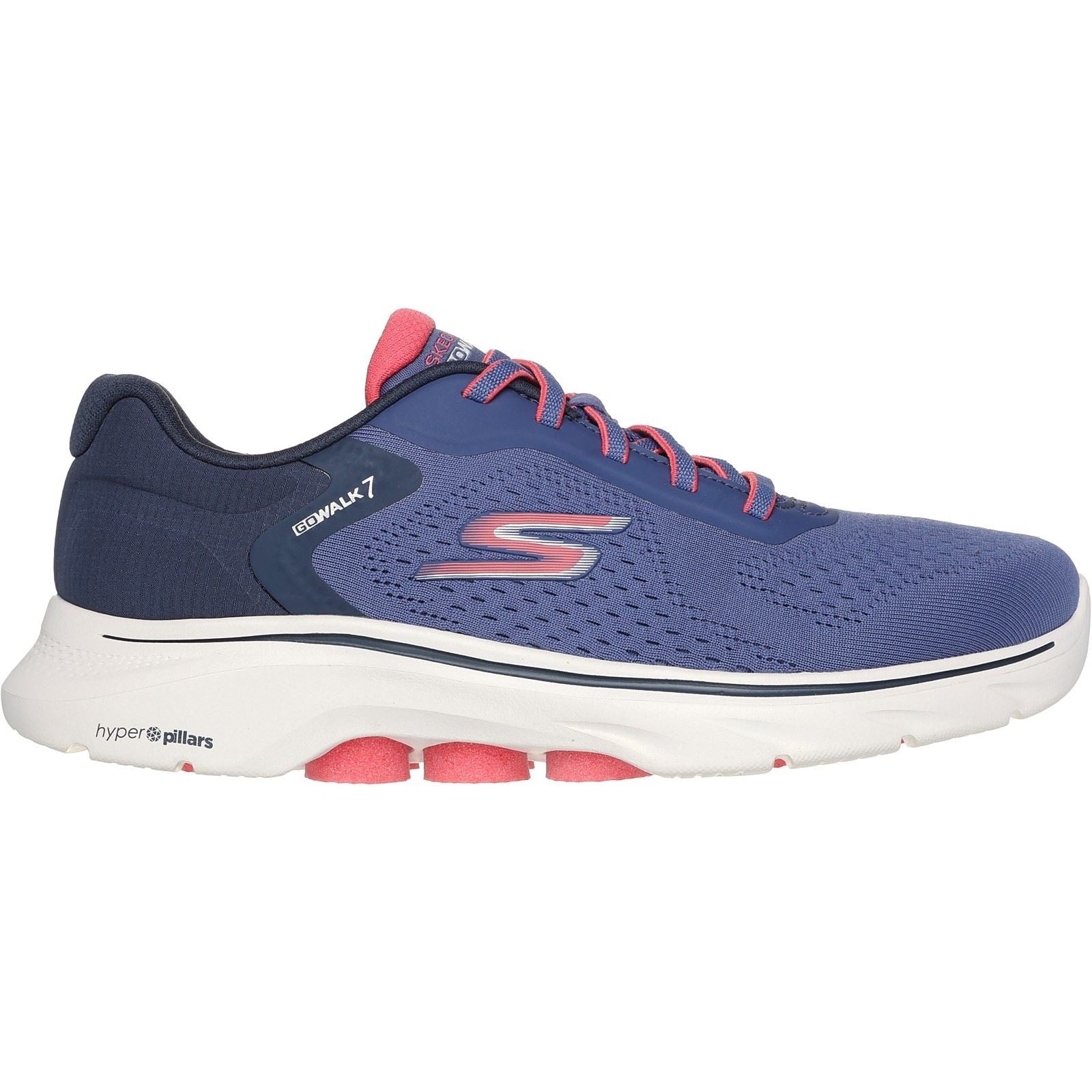 Skechers GO WALK 7 - Cosmic Waves Synthetik-Damensneaker In Marineblau/Koralle