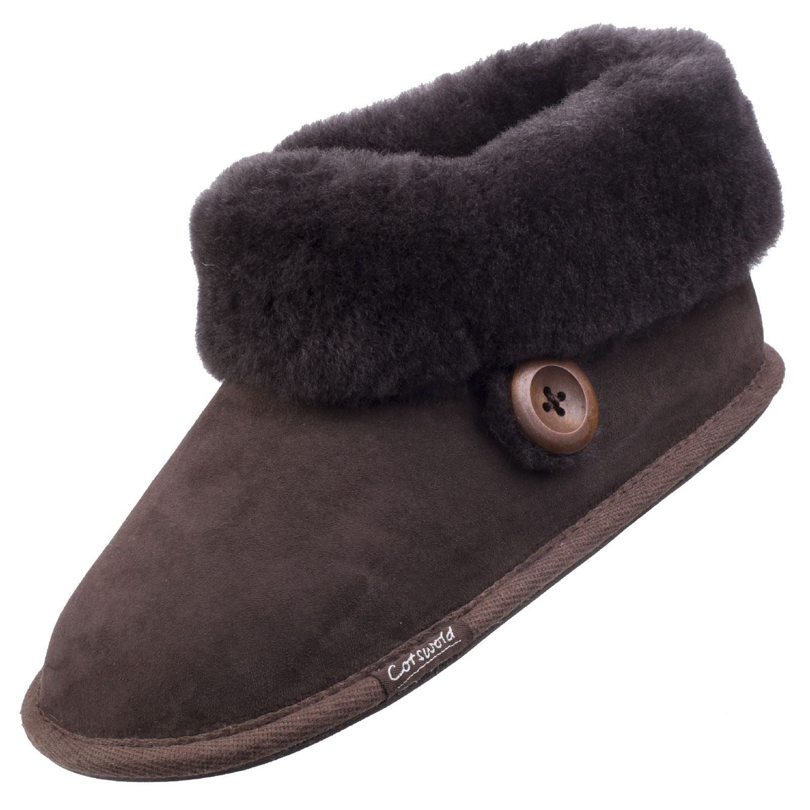 Cotswold Wotton Damen Hausschuhe aus Leder in Schokoladenfarbe