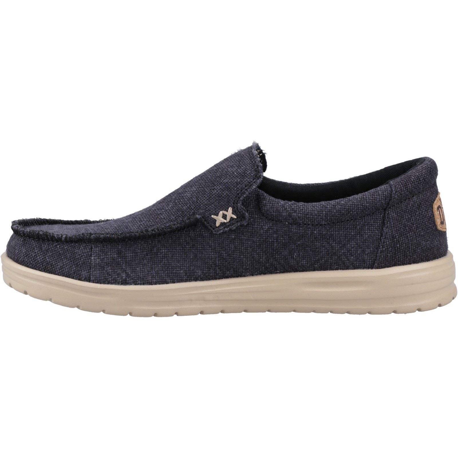 HEYDUDE Mikka Jute Herren Mokassin Schuhe Aus Leinen In Schwarz/Irisch Creme