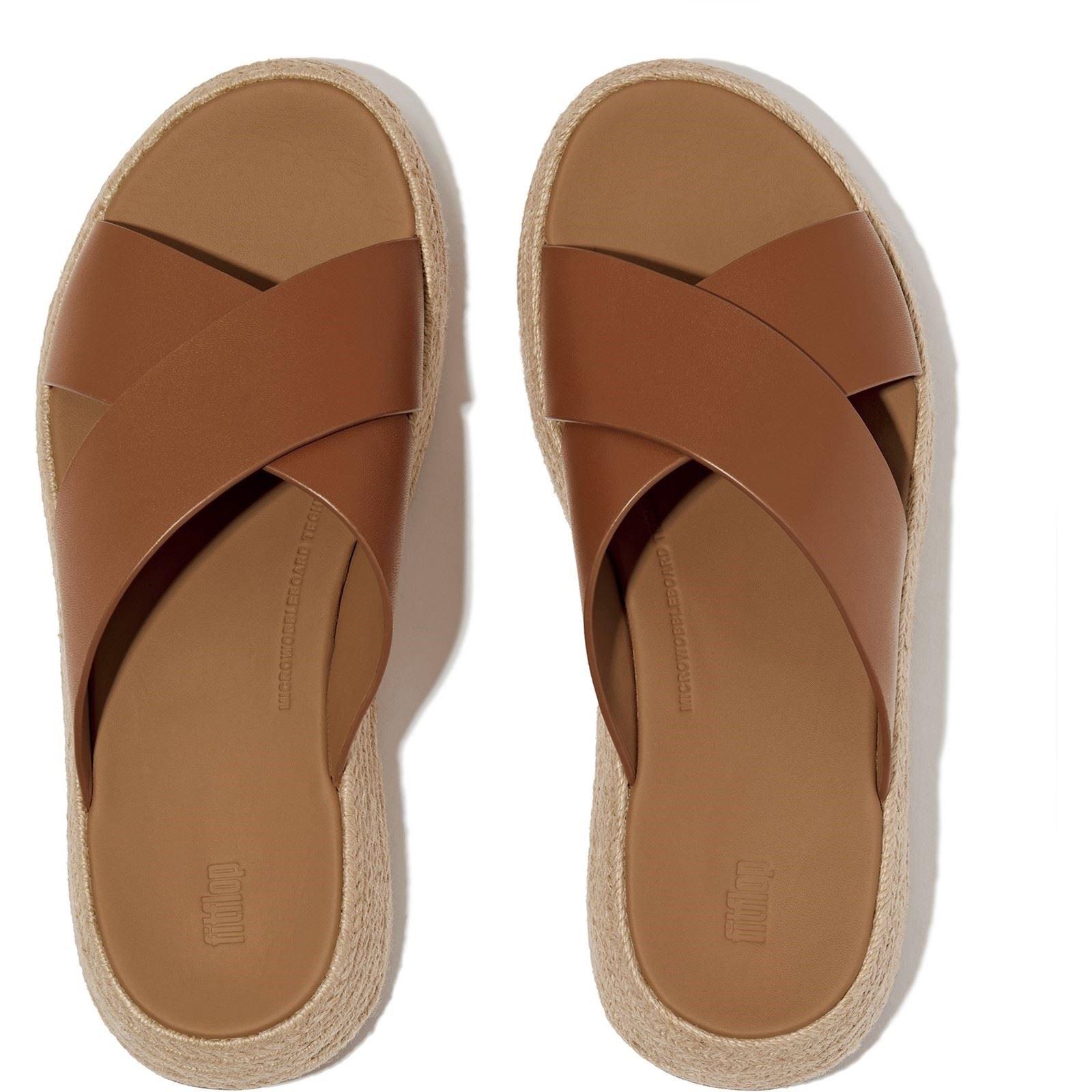 Fitflop F-Mode Cross Slide Leder Damen Sandalen In Tiefem Braun