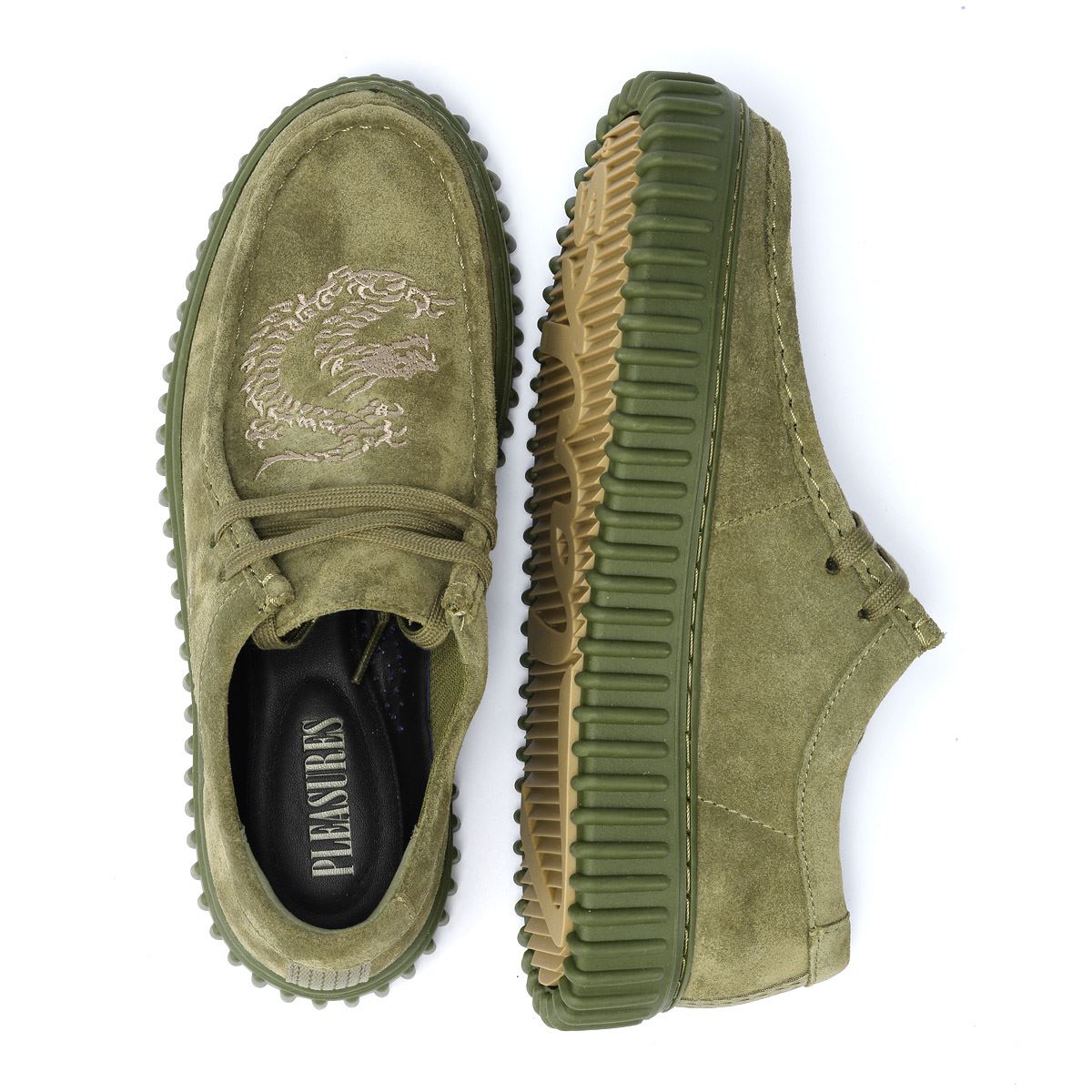 Clarks Main x Pleasures DRGN Lo Grüne Wildlederschuhe Mit Schnürsenkeln