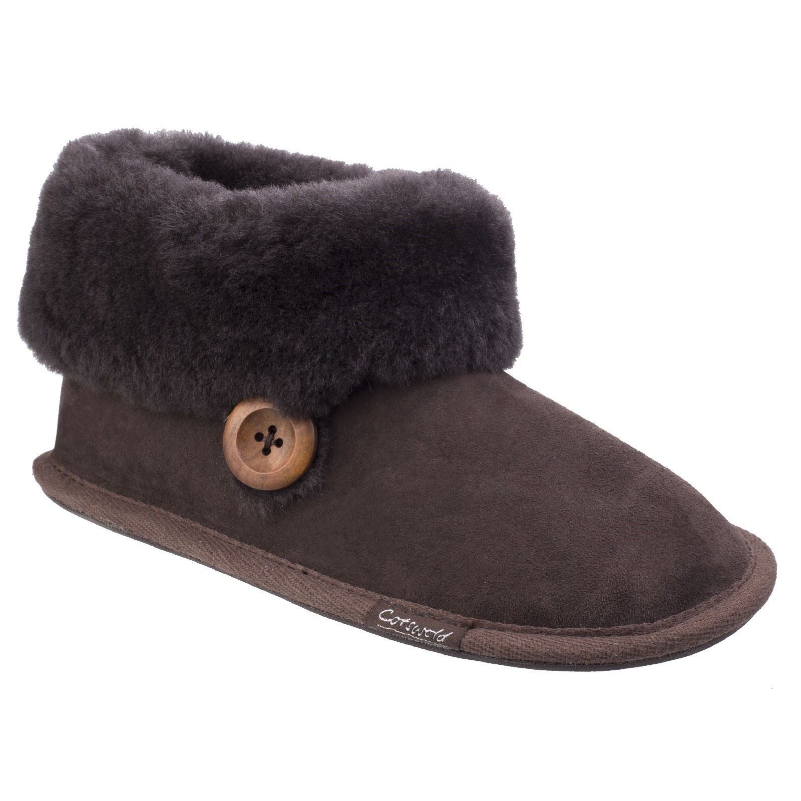 Cotswold Wotton Damen Hausschuhe aus Leder in Schokoladenfarbe