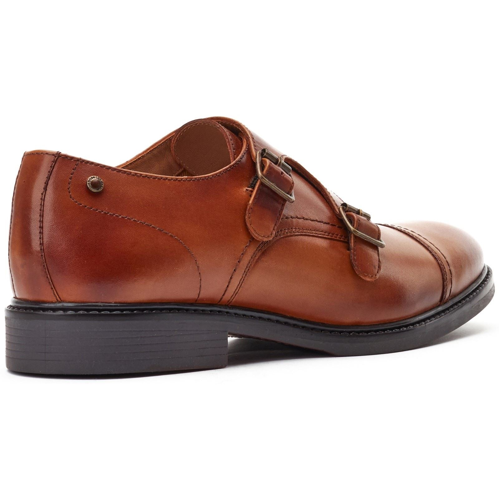 Base London Diablo Leder Herren Verbrannte Tan Doppel Monk Schuhe