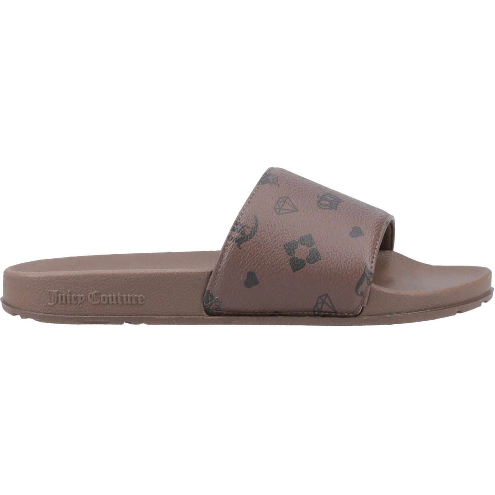Juicy Couture MIA Synthetik Damen Schwarz/Braune Monogramm-Schlappen