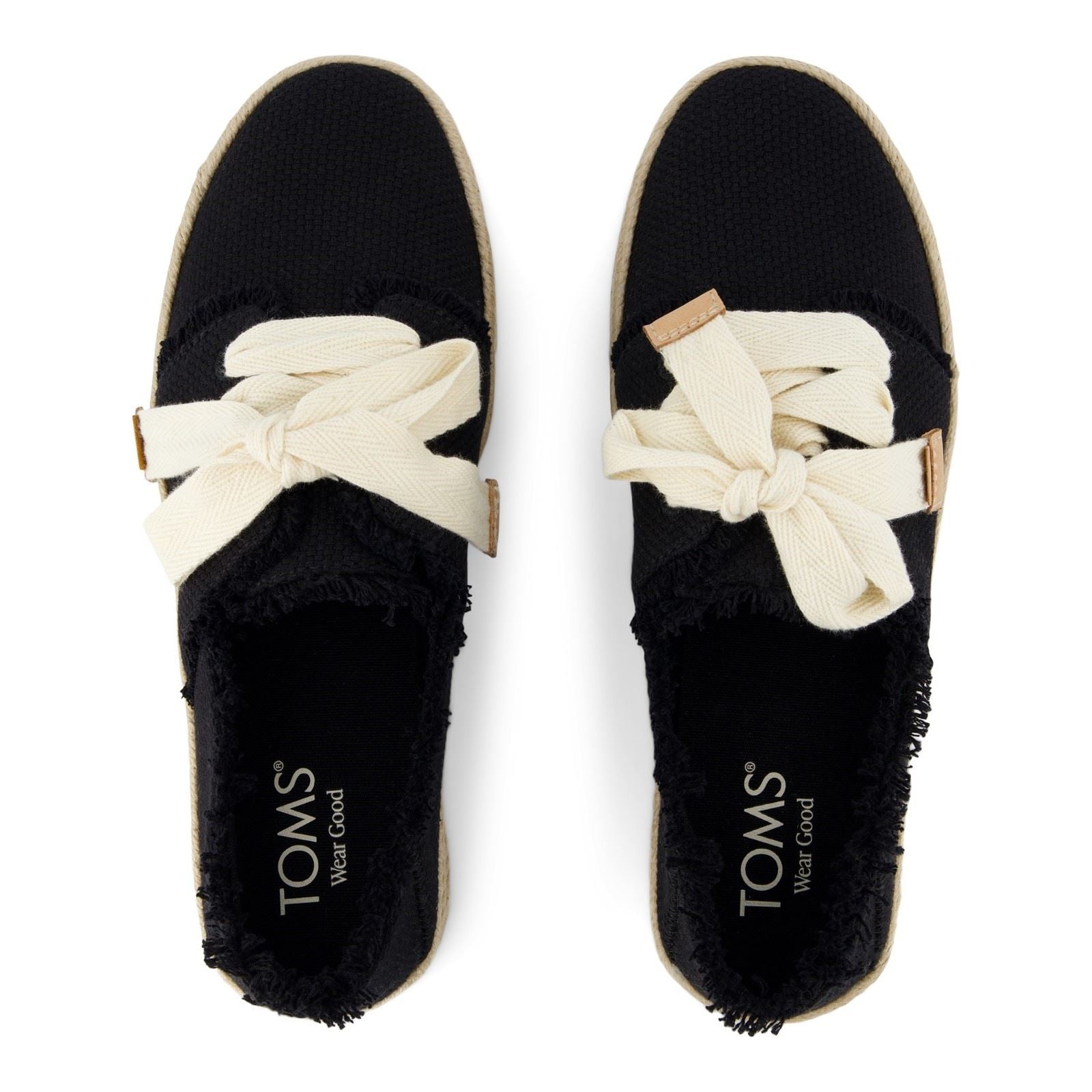TOMS Carolina Lace Up Baumwoll Damen Schwarze Strand Espadrilles