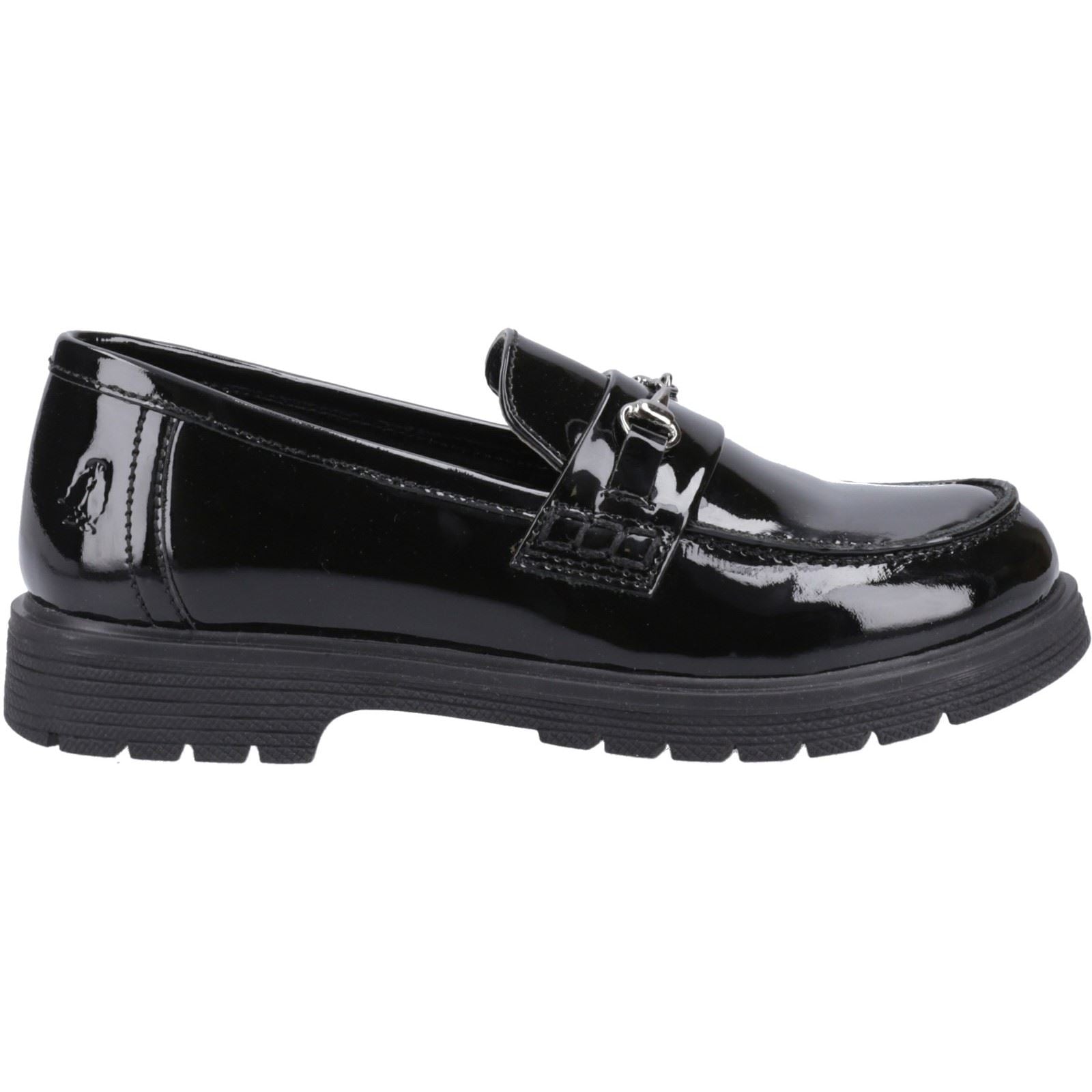 Hush Puppies Lydia Patent Senior Mädchenschwarze Slipper Aus Leder