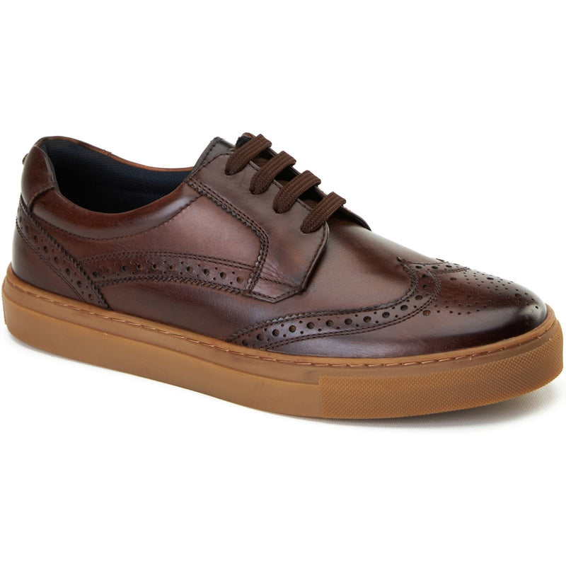 Base London Clapton Lederschuhe Für Männer In Verbranntem Braun Mit Brogue Muster