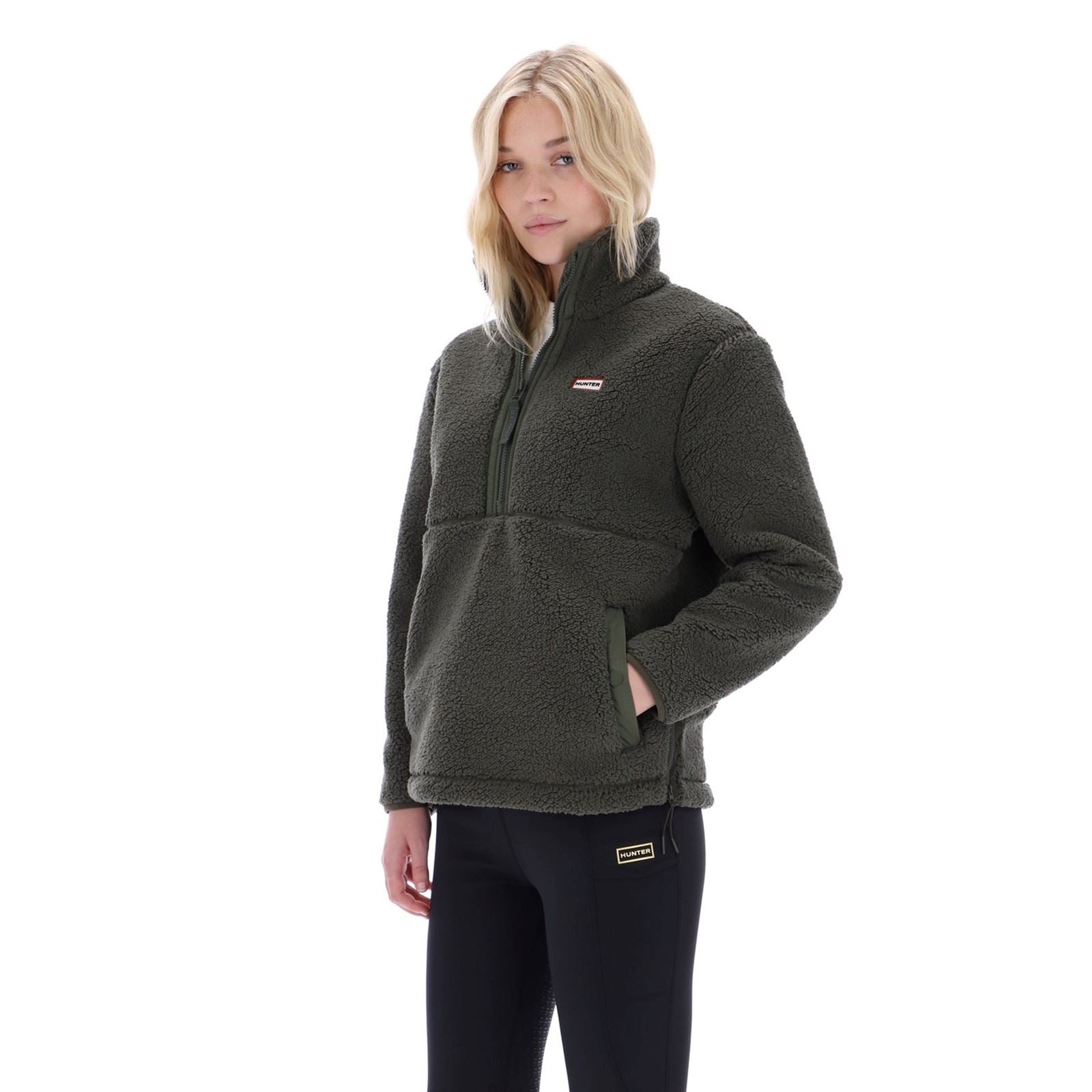 Hunter Tiorga 1/4 Zip Borg Fleece Polyester Herren Grüner Reißverschluss-Pullover