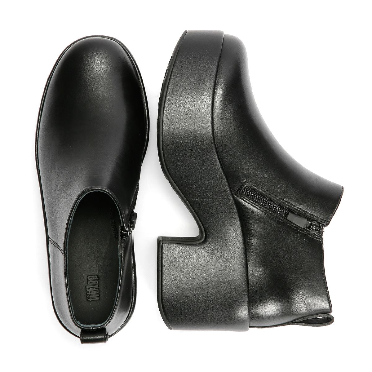 FitFlop Platfforms Heeled Short Leder Damen Schwarze Stiefel