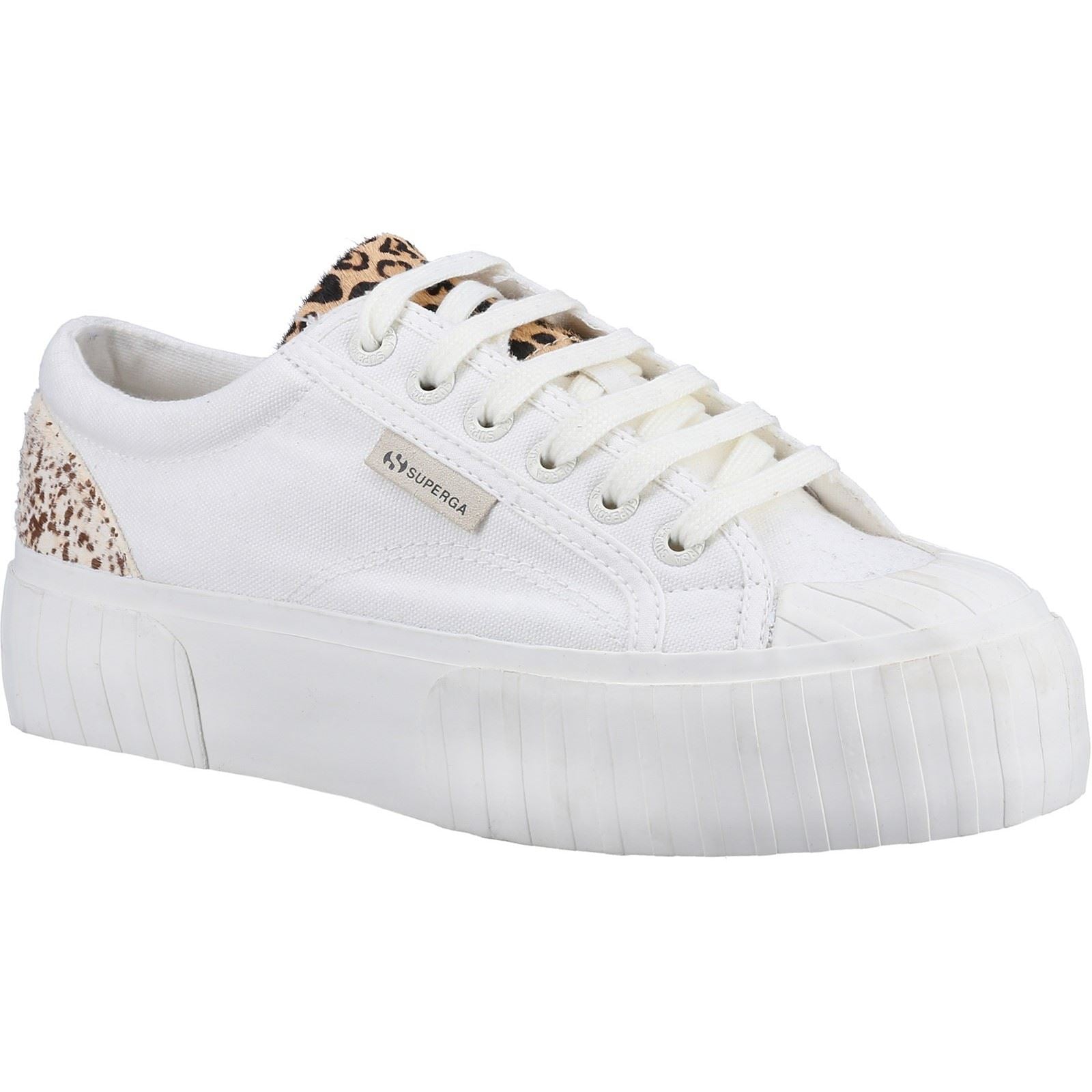 Superga 2631 Calfhair Details Damen Weiße Avorio/Leopard-Print Sneakers
