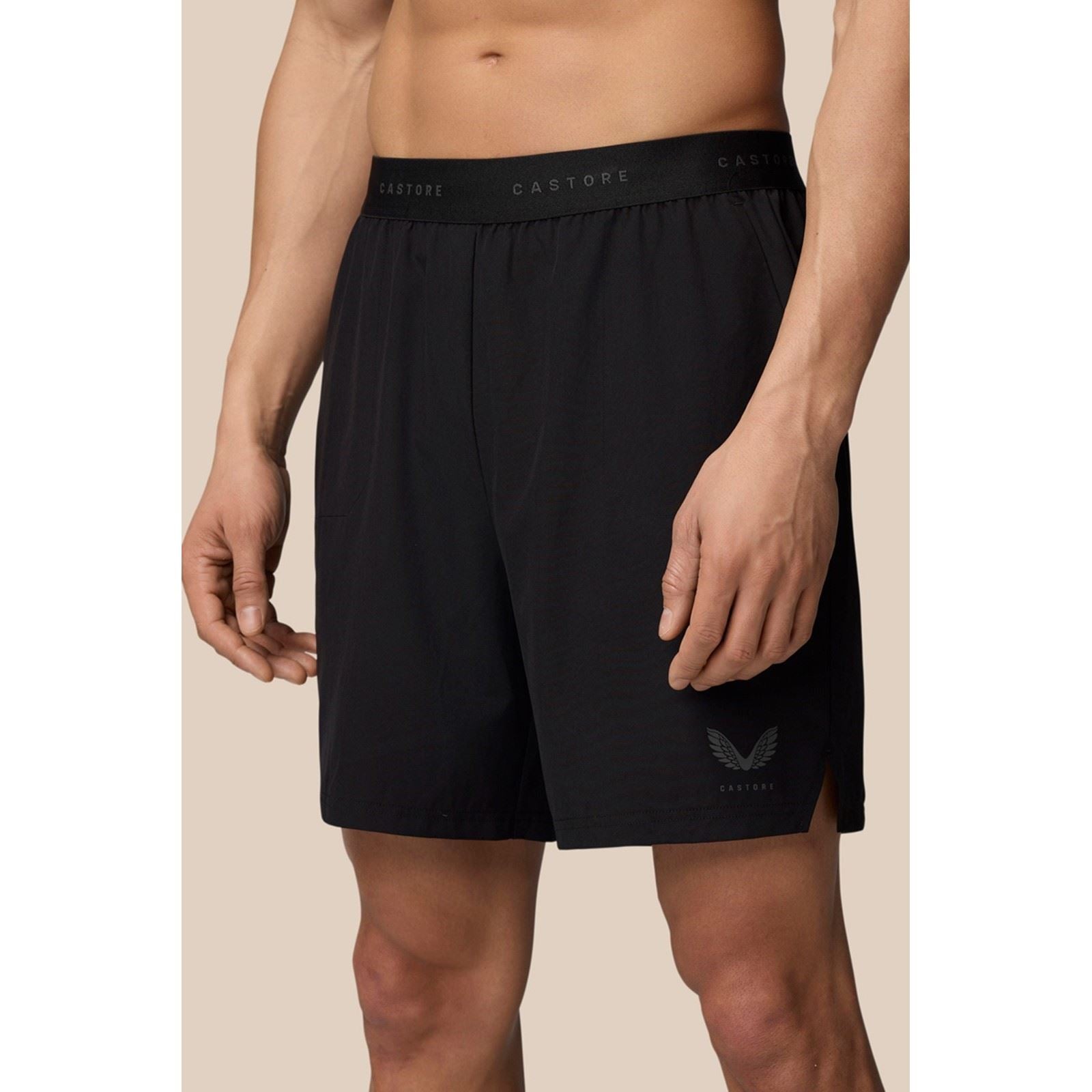 Castore Branded Elastic Shorts Polyester Herren Schwarze Gesteppten Jacken