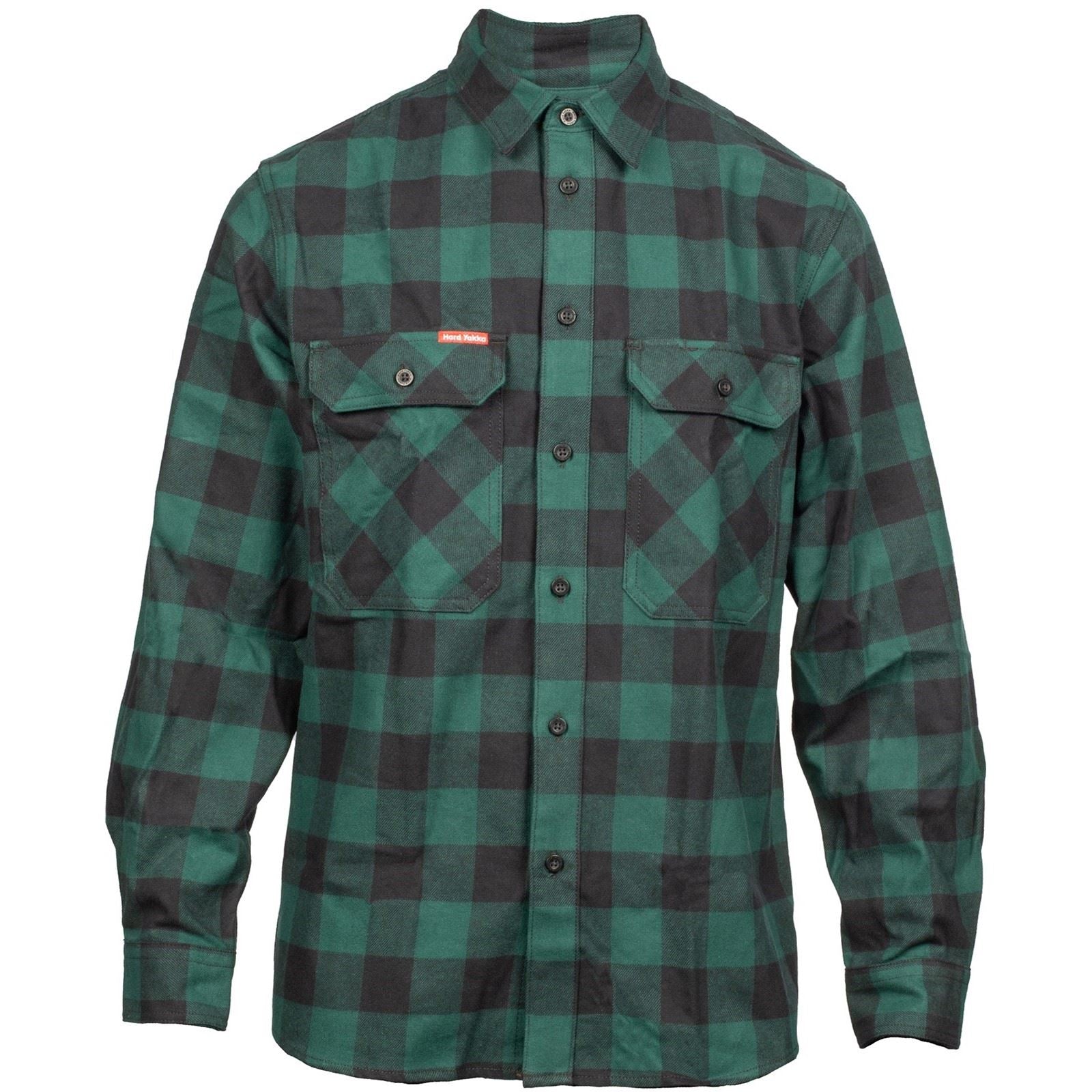 Hard Yakka Long Sleeve Check Flannel Baumwoll Herren Grüne Lässige Hemd