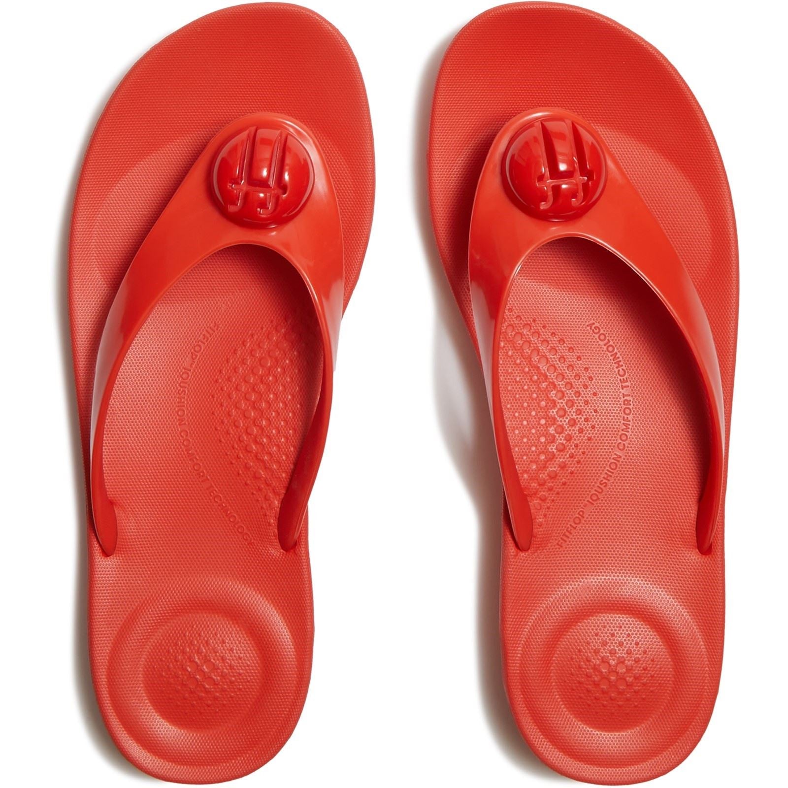 Fitflop iQushion Glossy-Button Polyurethan Damen Flip-Flops Kirschtomate