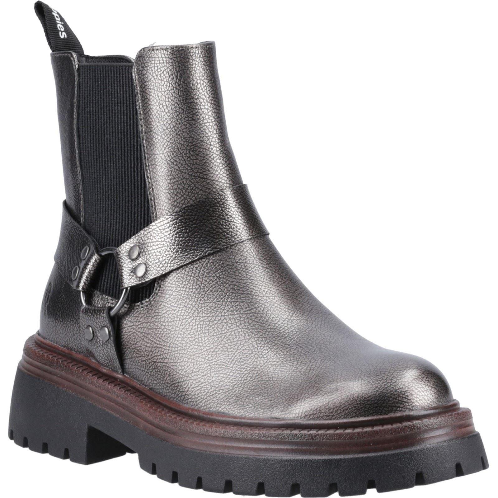 Hush Puppies Raye Damen Flache Chelsea Stiefel aus Pewter-Leder