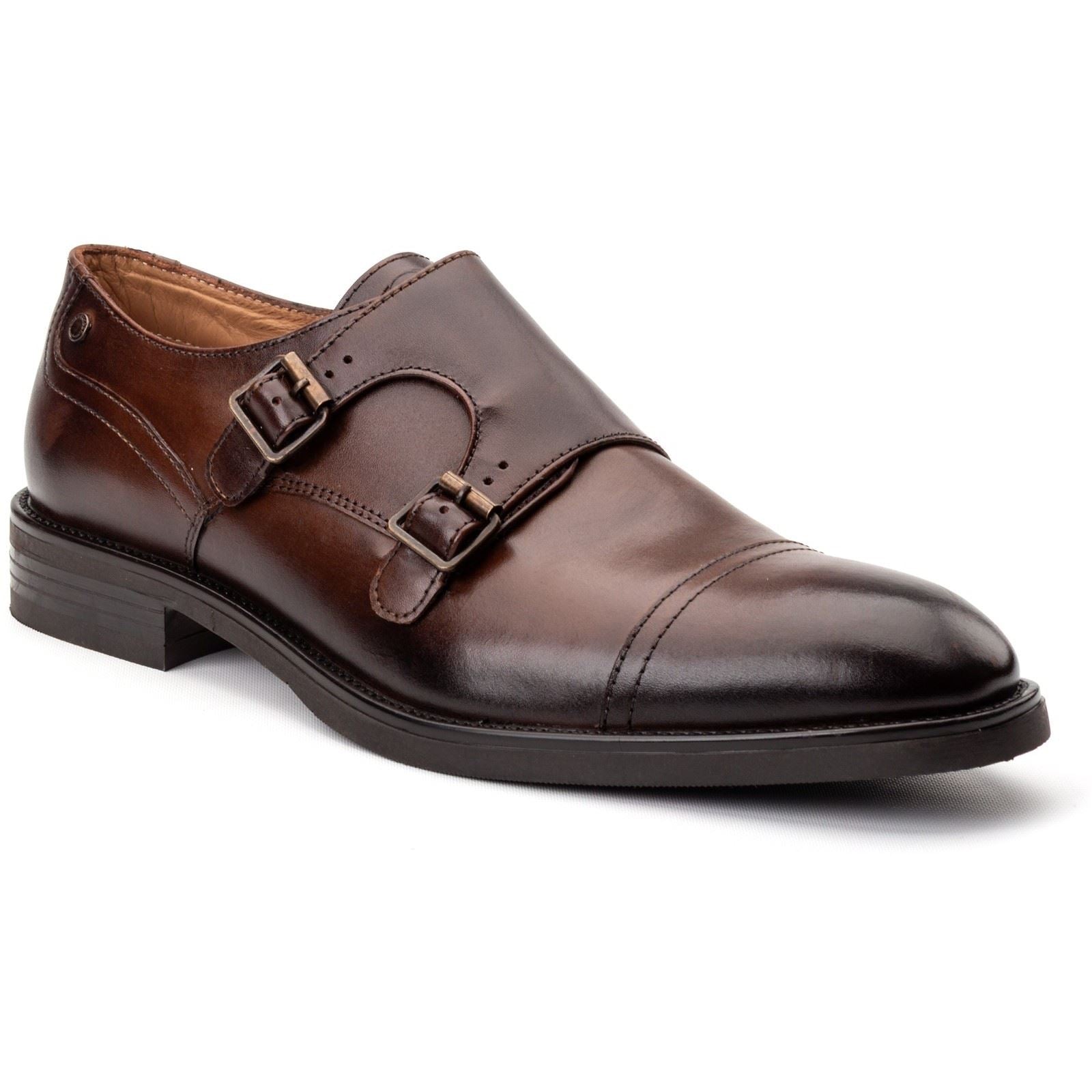 Base London Taper Herrenschuhe Aus Braunem Leder Mit Doppel-Monk Riemen