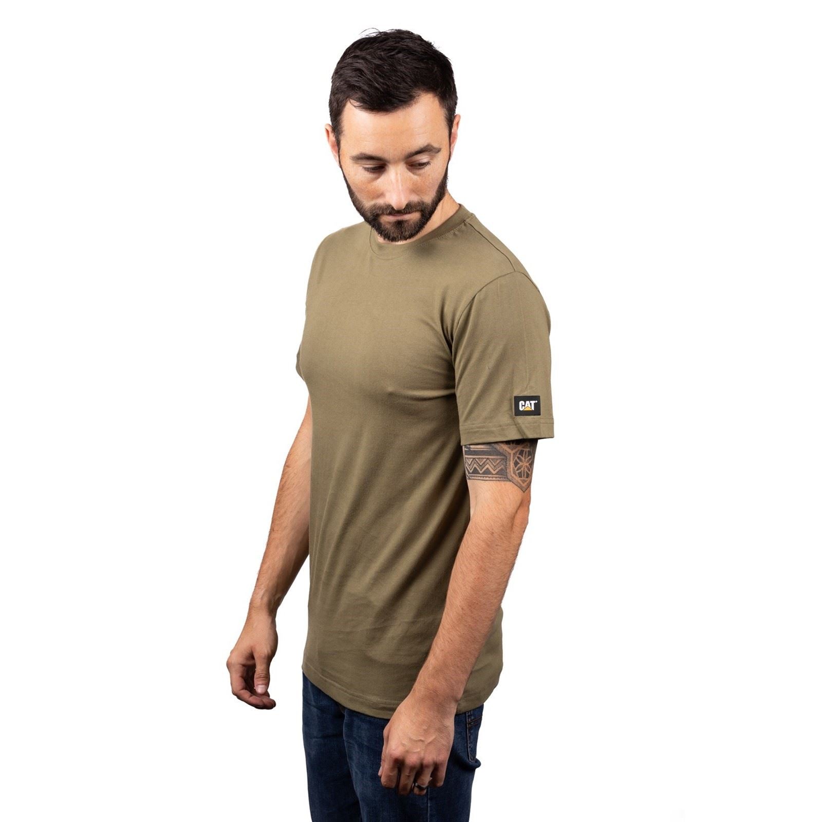 Caterpillar Essentials Short Sleeve Baumwoll Herren Grüne Kurzarm T-Shirts