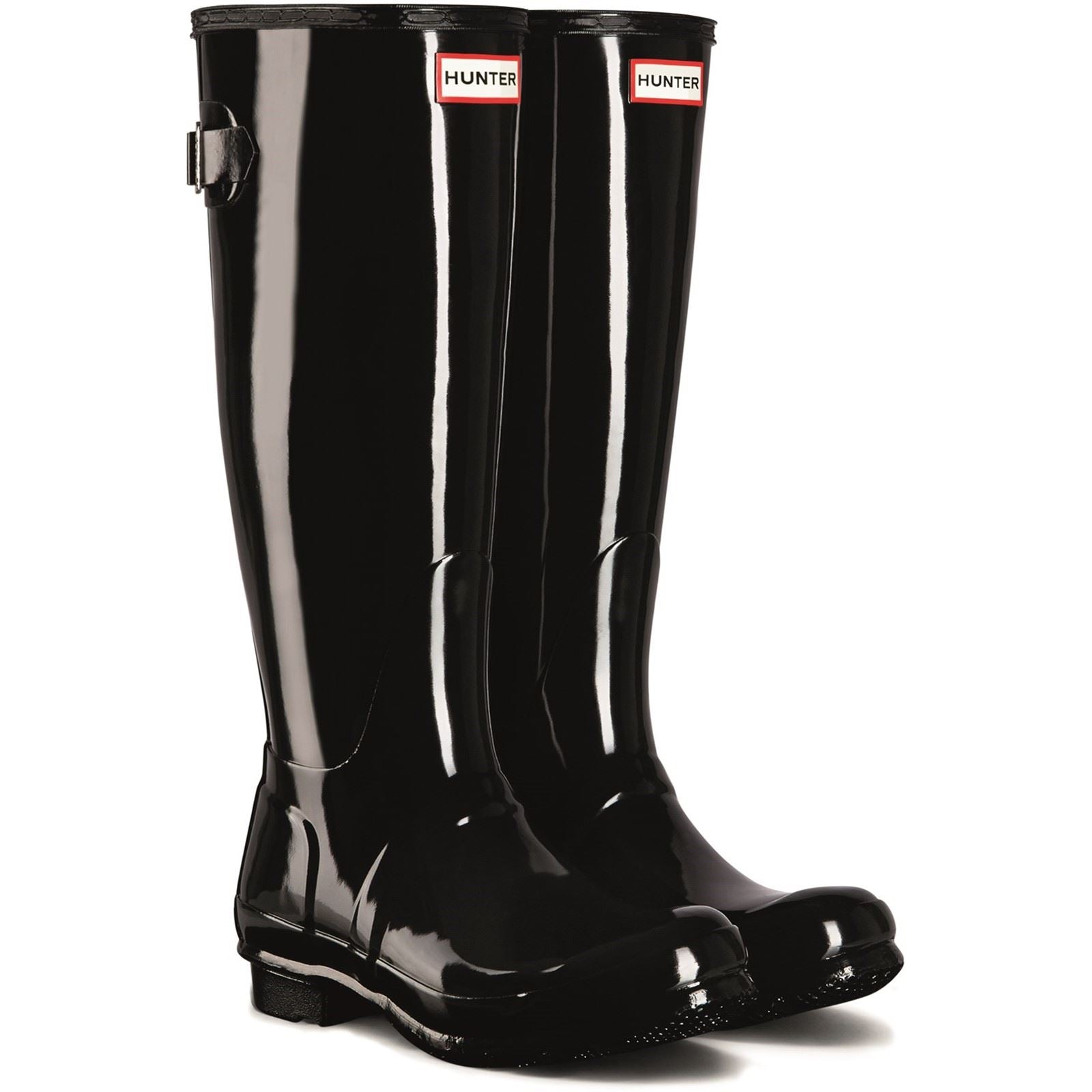Hunter Tall Back Adjustable Gloss Gummistiefel Für Damen In Schwarz