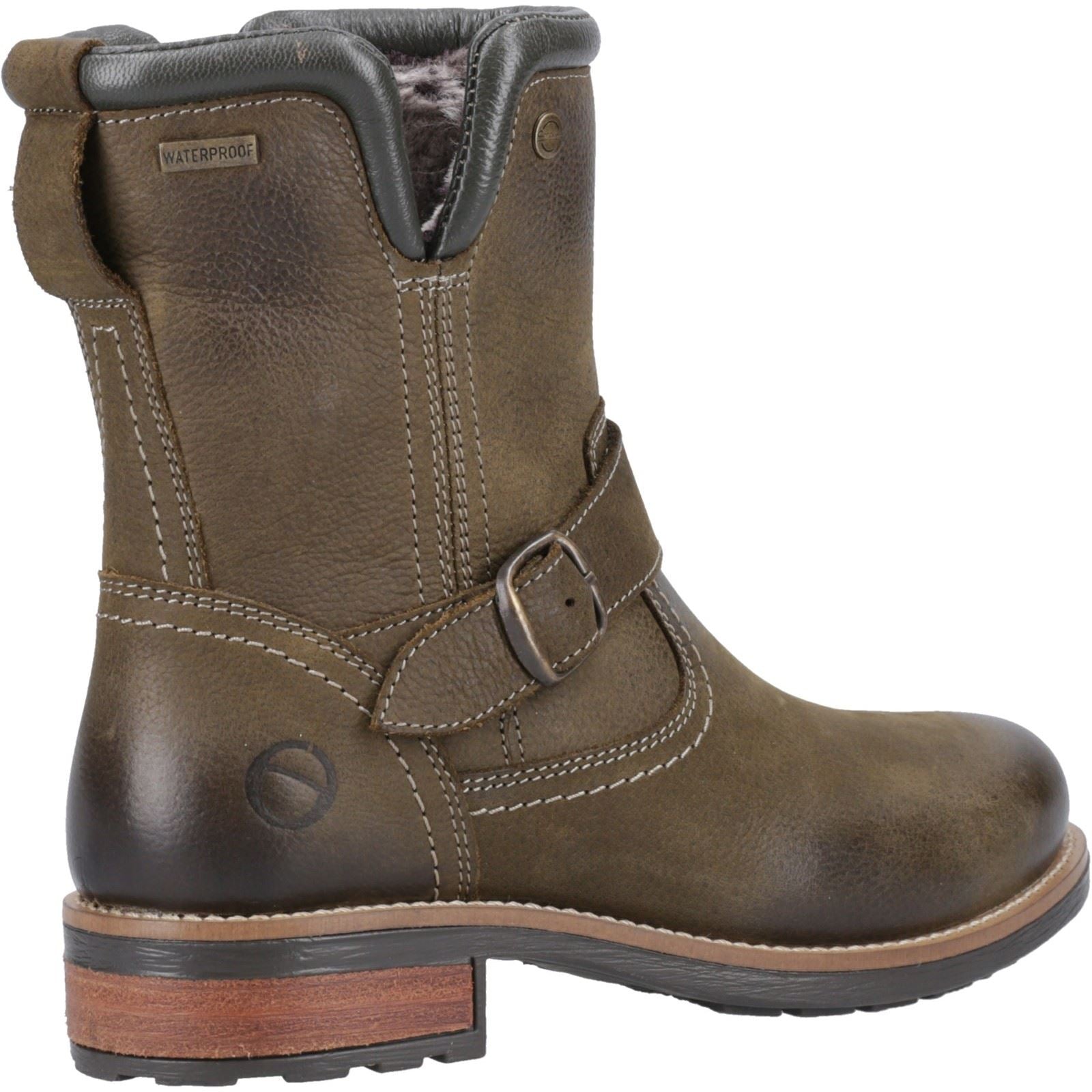 Cotswold Kinsham Damen Winterstiefel aus Leder in Khaki bis zur Mitte der Wade