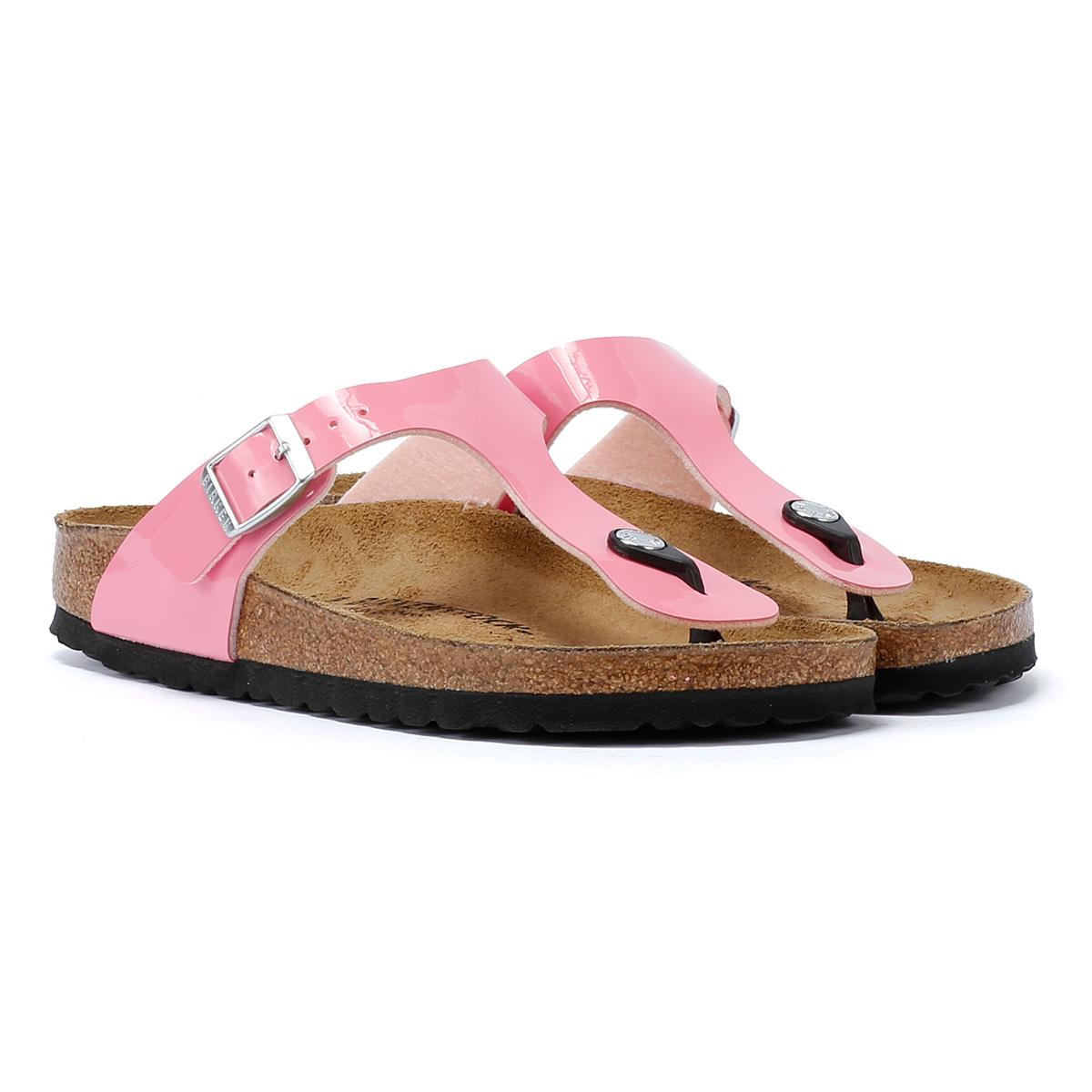 Birkenstock Gizeh Damen Sandalen In Lackoptik In Bonbonrosa/Schwarz