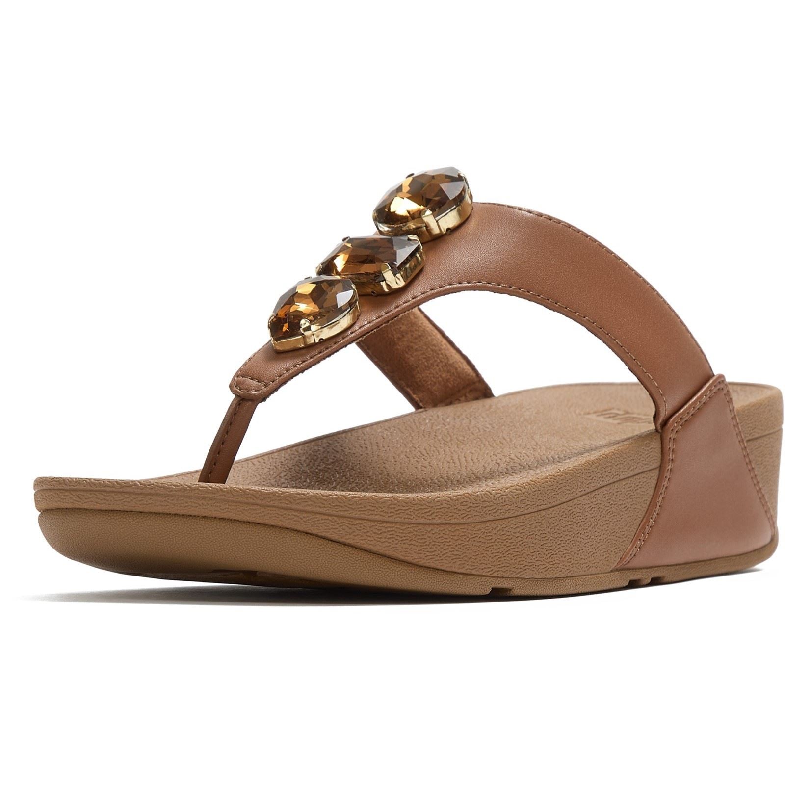 Fitflop Lulu Ultra-Jewel Toe-Post Polyurethan Damen Tiefe Bräunung Sandalen