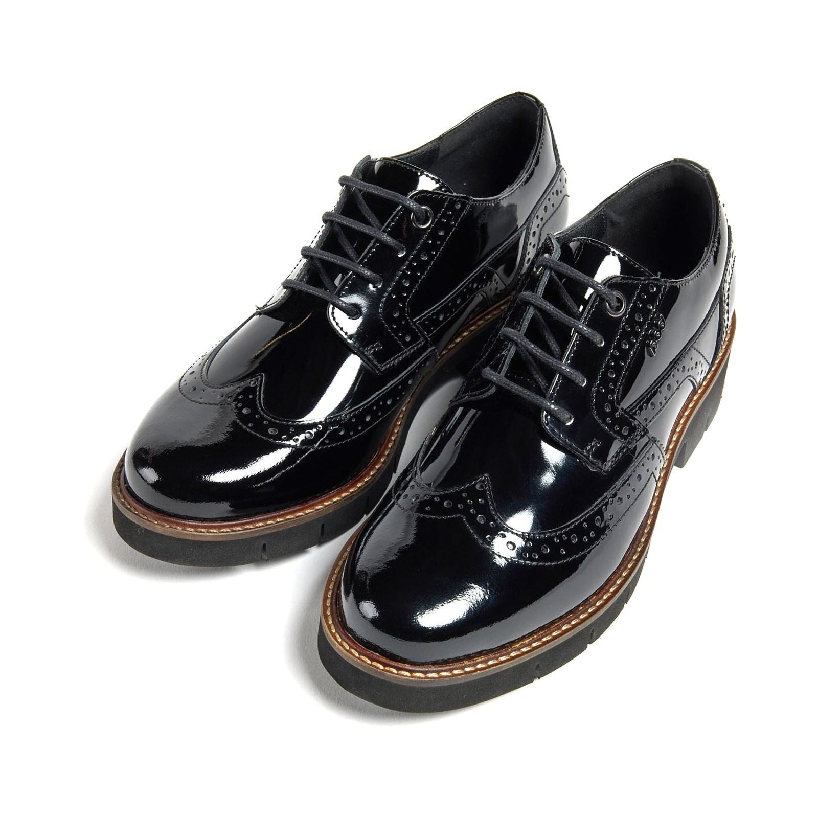Pod Kacey Leder Damen Schwarz Brogues Schuhe