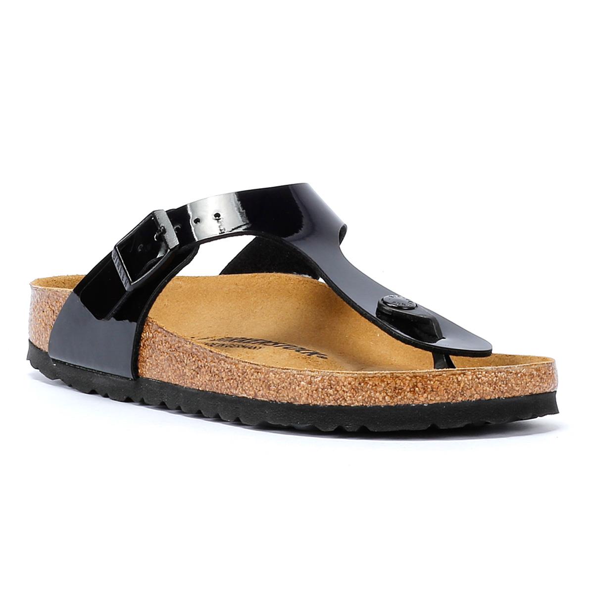 Birkenstock Gizeh Damen-Sandaletten Aus Schwarzem Lackleder