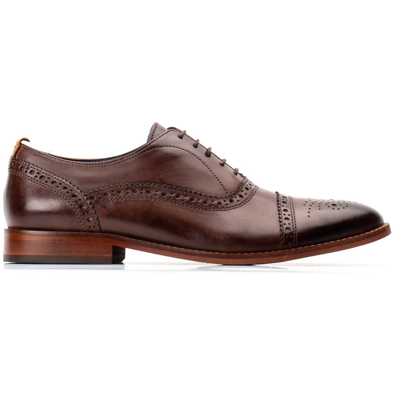 Base London Cast Washed Leder Herren Braune Brogue Schuhe
