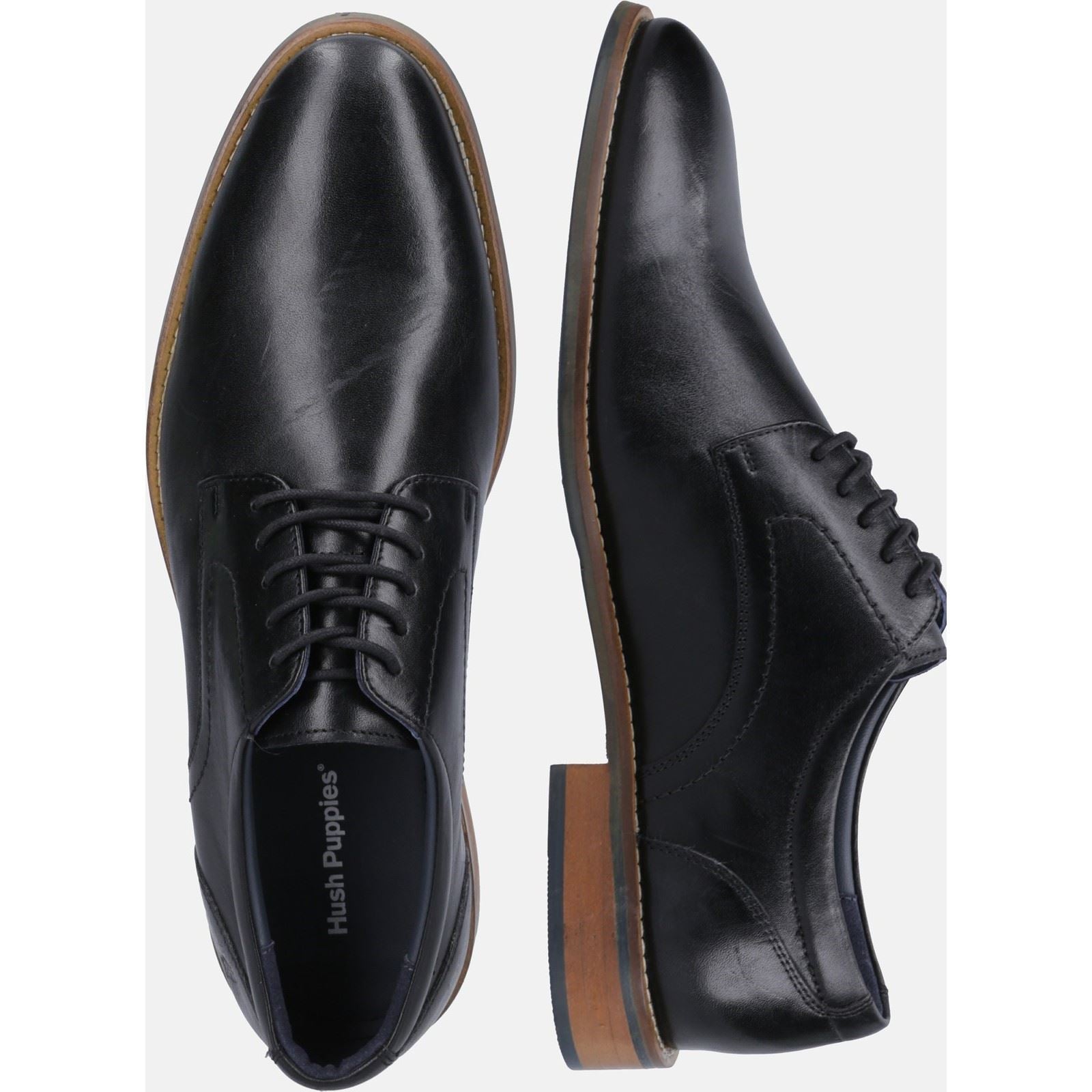 Hush Puppies Damien Lace Up Herrenschuhe Aus Schwarzem Leder Mit Schnürung