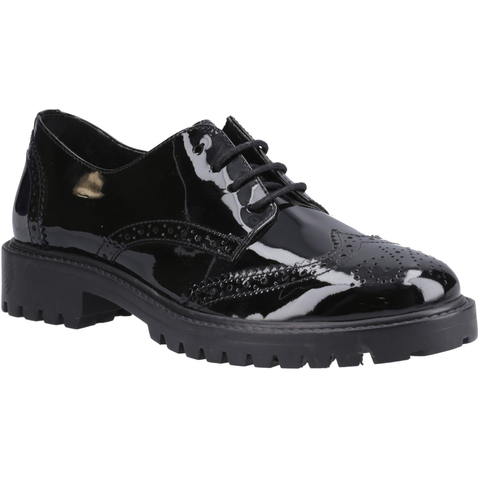 Hush Puppies Athena Patent Mädchen Brogues Aus Schwarzem Leder