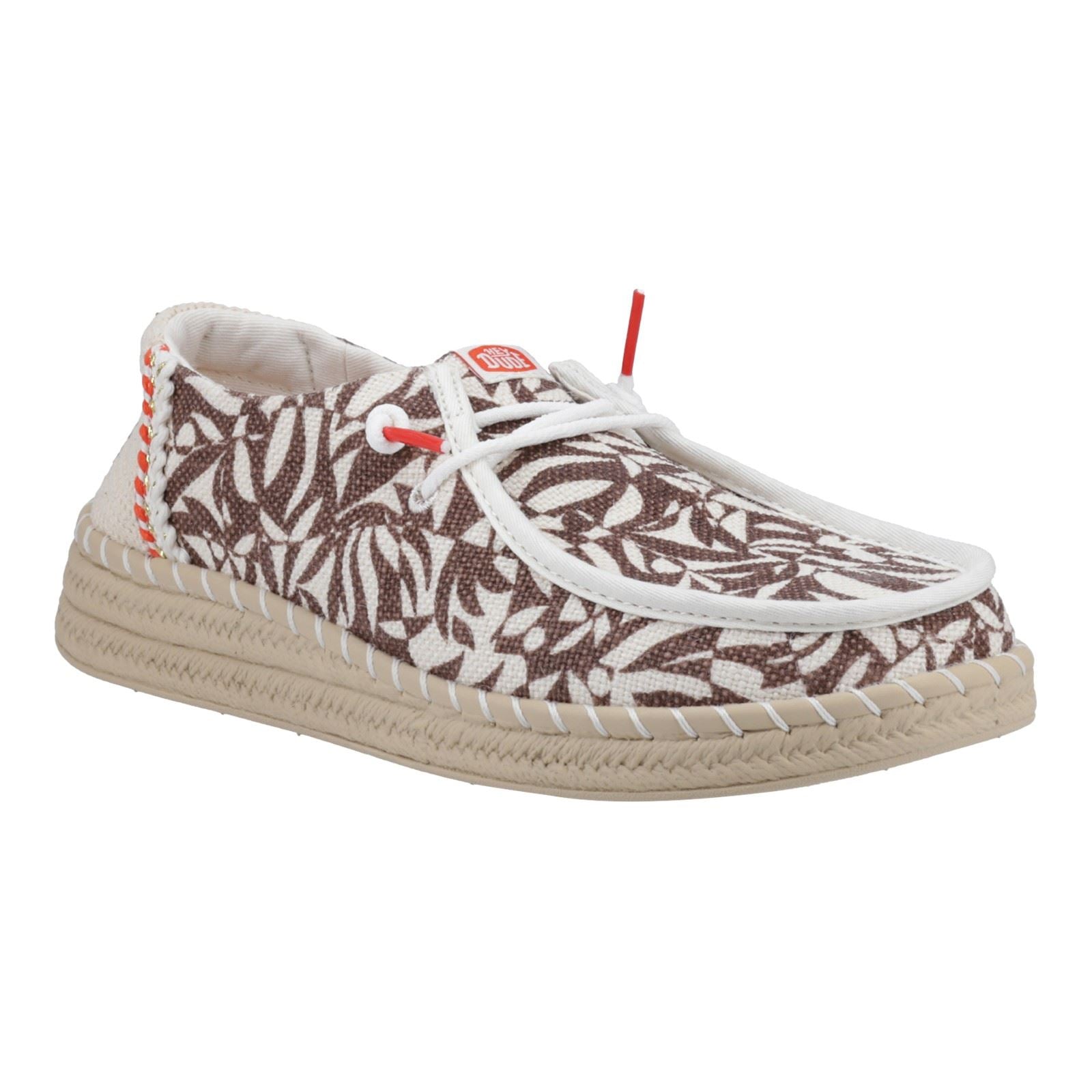HEYDUDE Wendy Espadrille Retro Palm Damen-Espadrilles Aus Baumwollmischung In Braun/Elfenbein Stadtmotiv