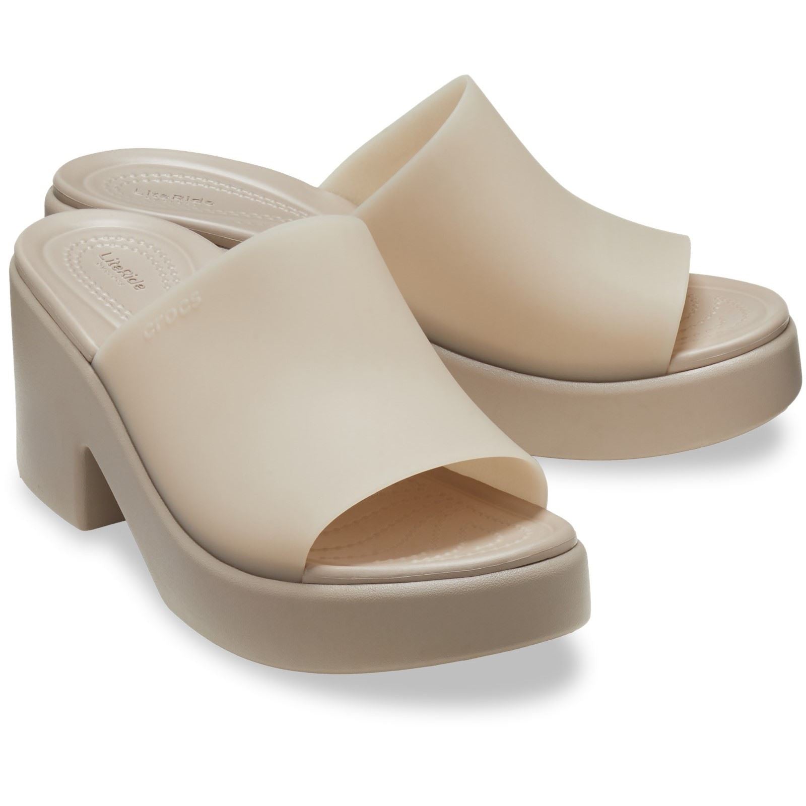 Crocs Brooklyn Slide Heel Damen Sandalen In Taupe