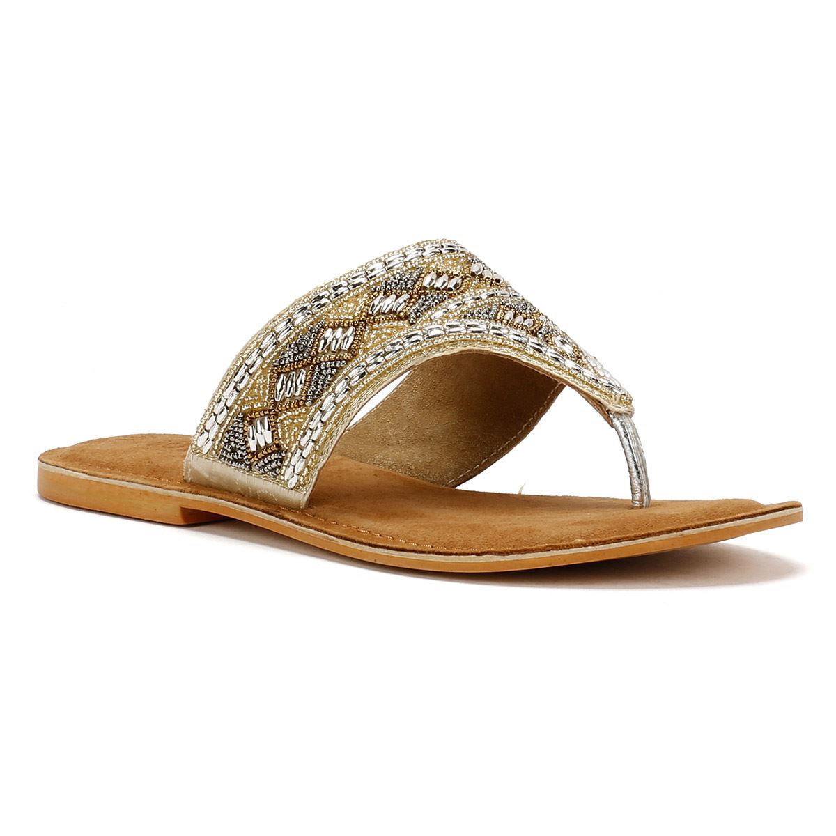 Tower London Wide Vamp Toepost Damen Gold Sandalen