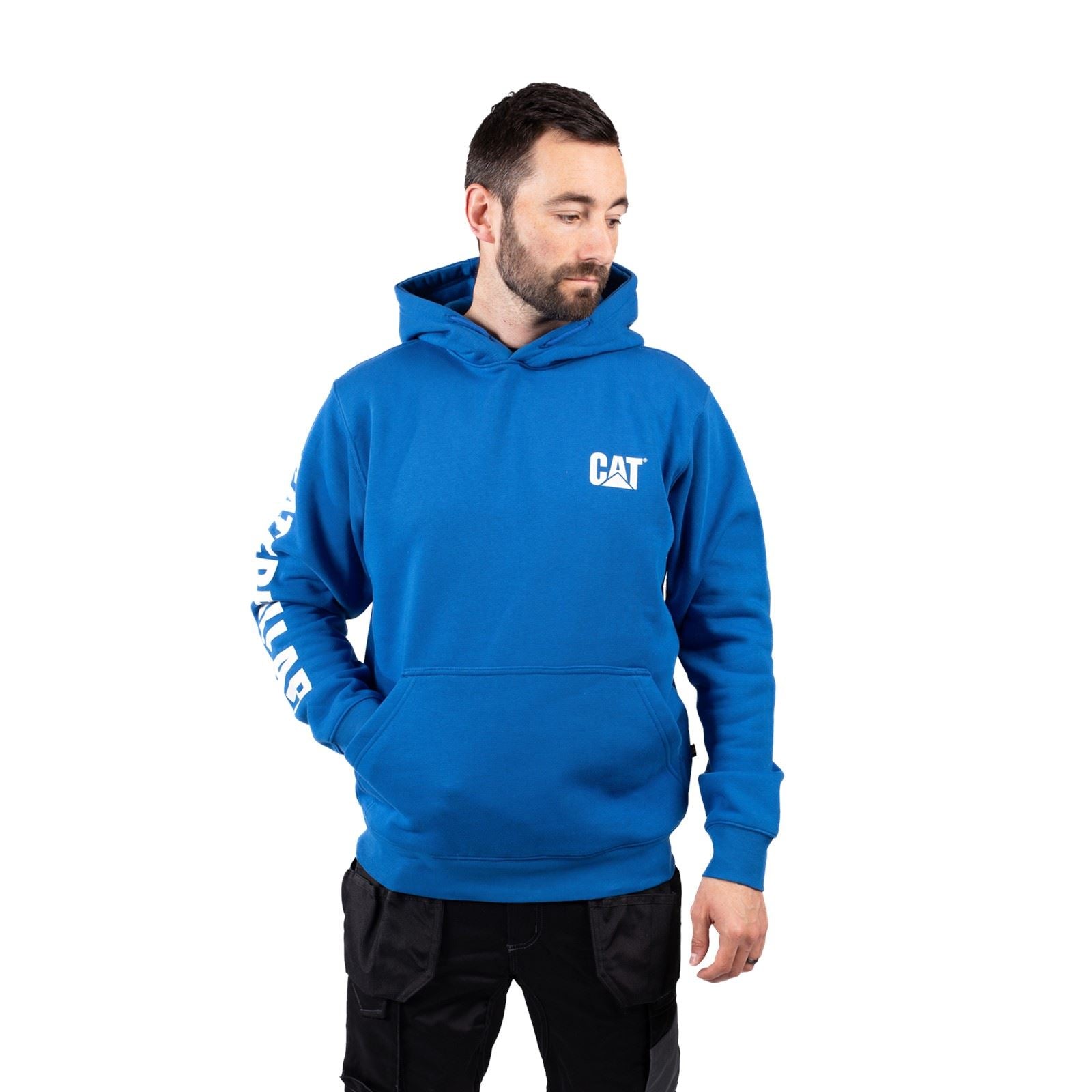 Caterpillar Trademark Banner Baumwoll Herrenblauer Kapuzensweatshirt