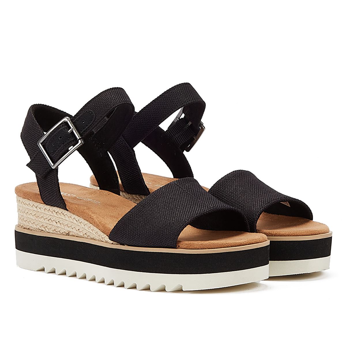 TOMS Diana Canvas Wedge Schwarze Sandale für Damen