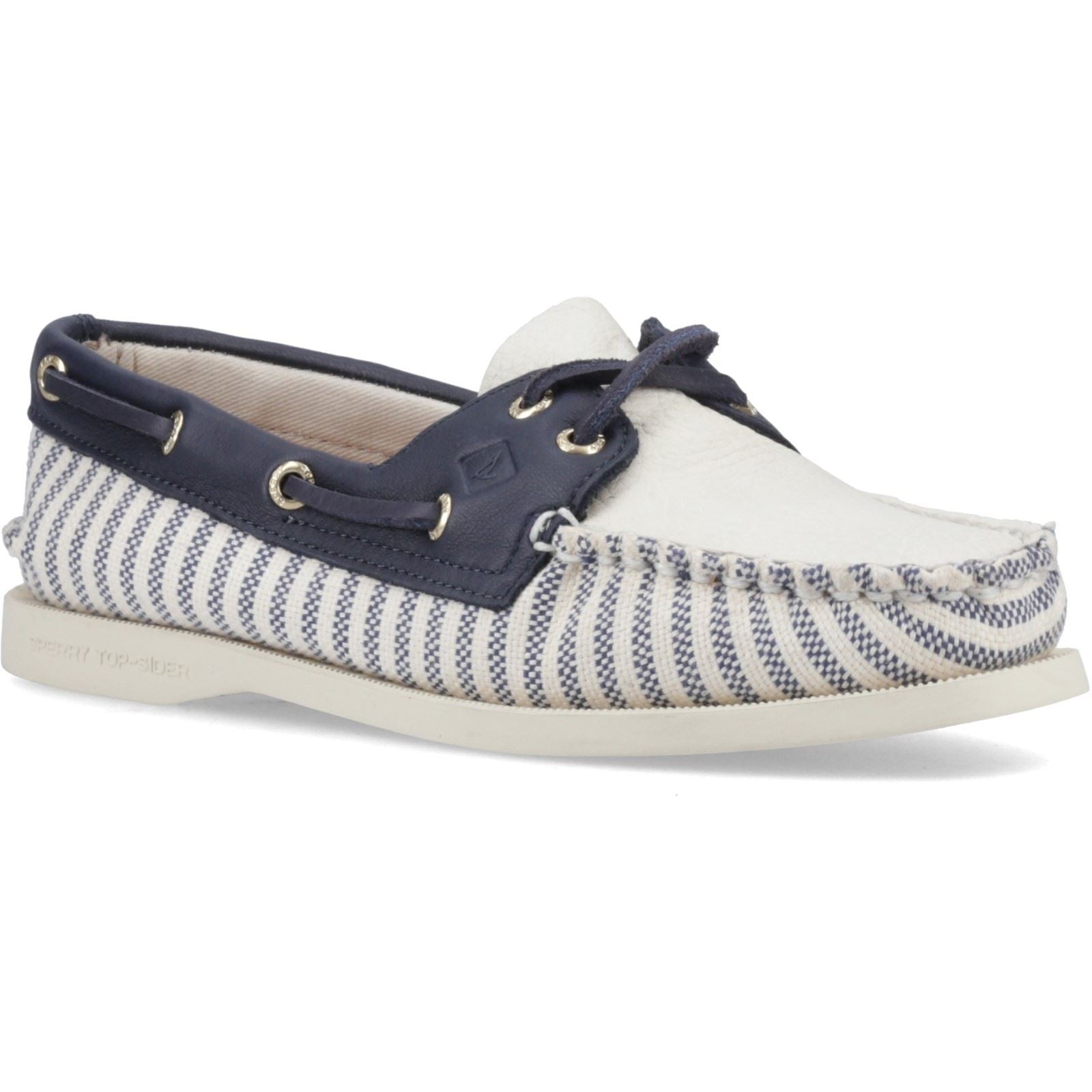 Sperry Authentic Original Textile Damen Bootsschuhe In Weiß/Marineblau