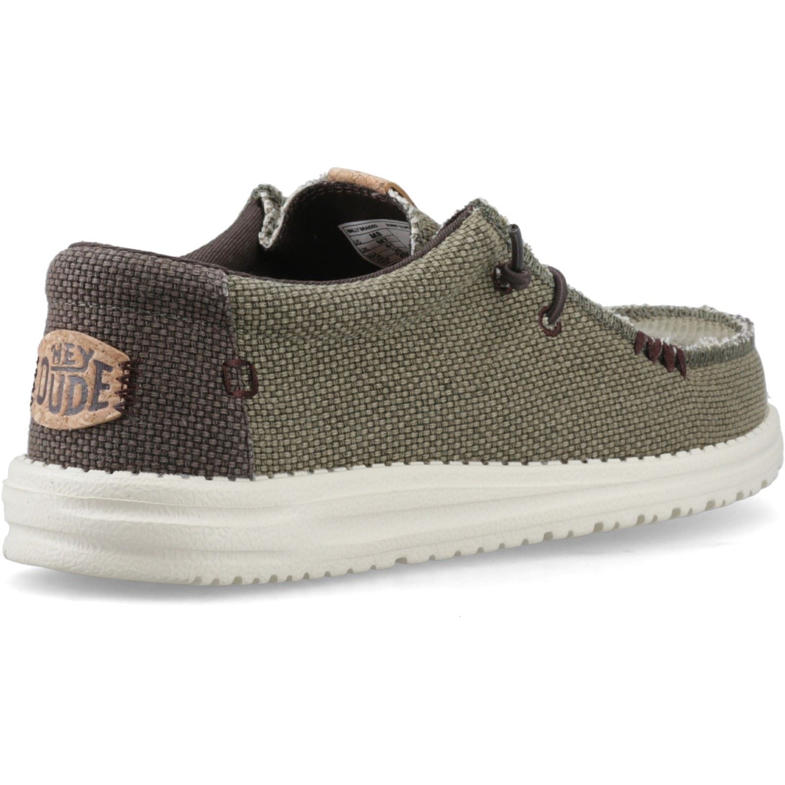 HEYDUDE Wally Braided Herren Mokassins Schuhe In Verbranntem Olivgrün/Delicioso Braun