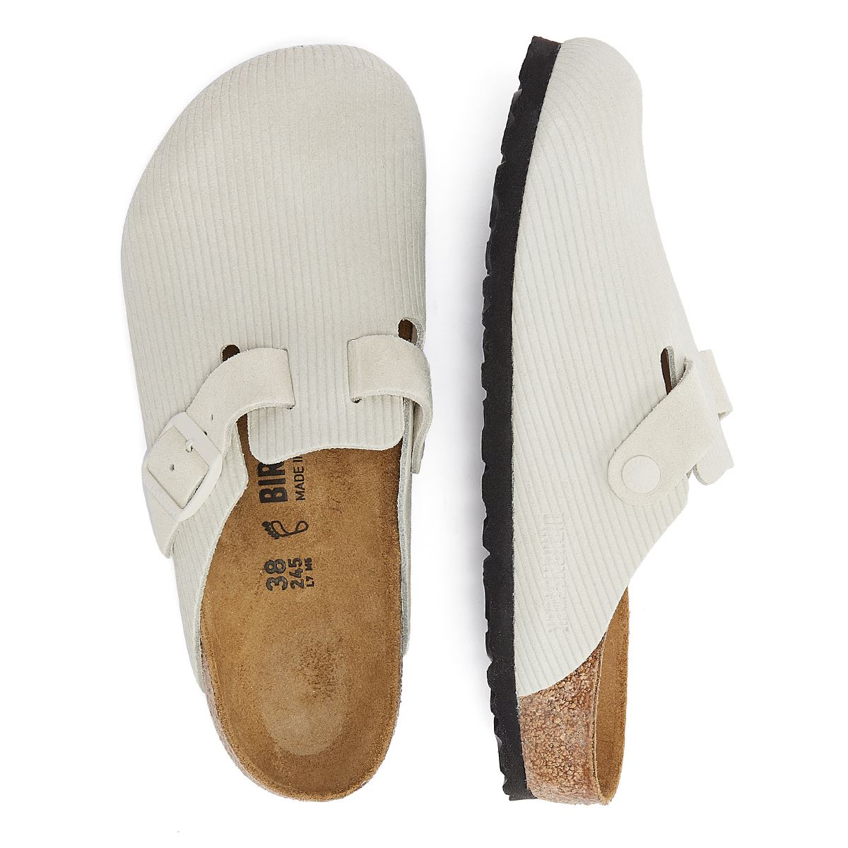 Birkenstock Boston Corduroy Antik Clog Damenschuhe In Weiß, Bequeme Schuhe