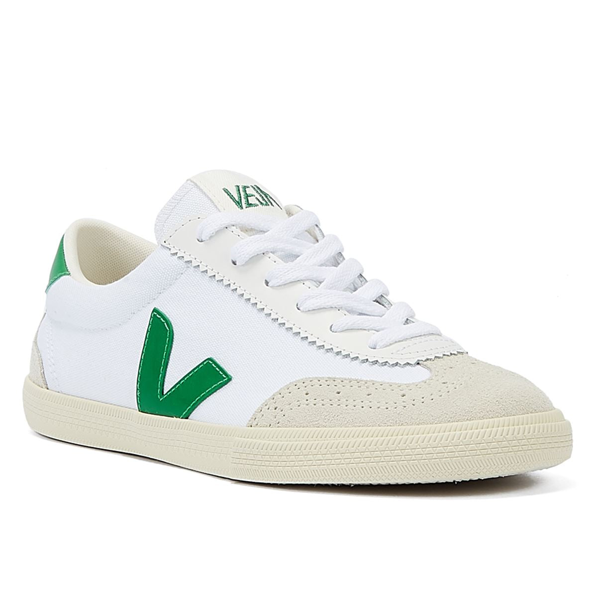 Veja Volley Emeraude Damen-Sneaker Aus Weißem/Smaragd-Wildleder