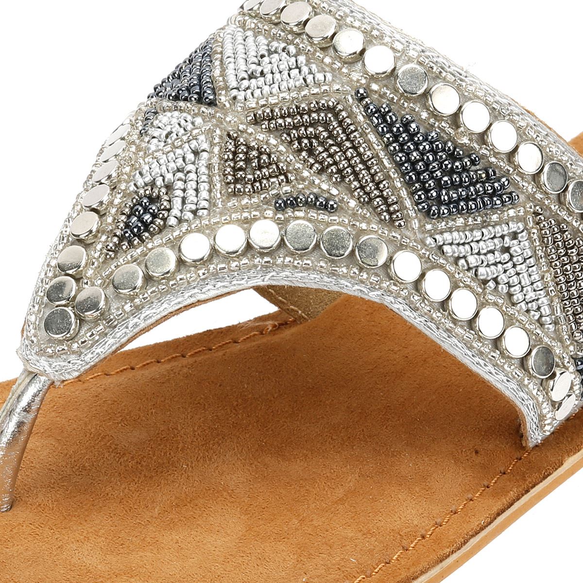 Tower London Wide Vamp Toepost Damen Silber Sandalen