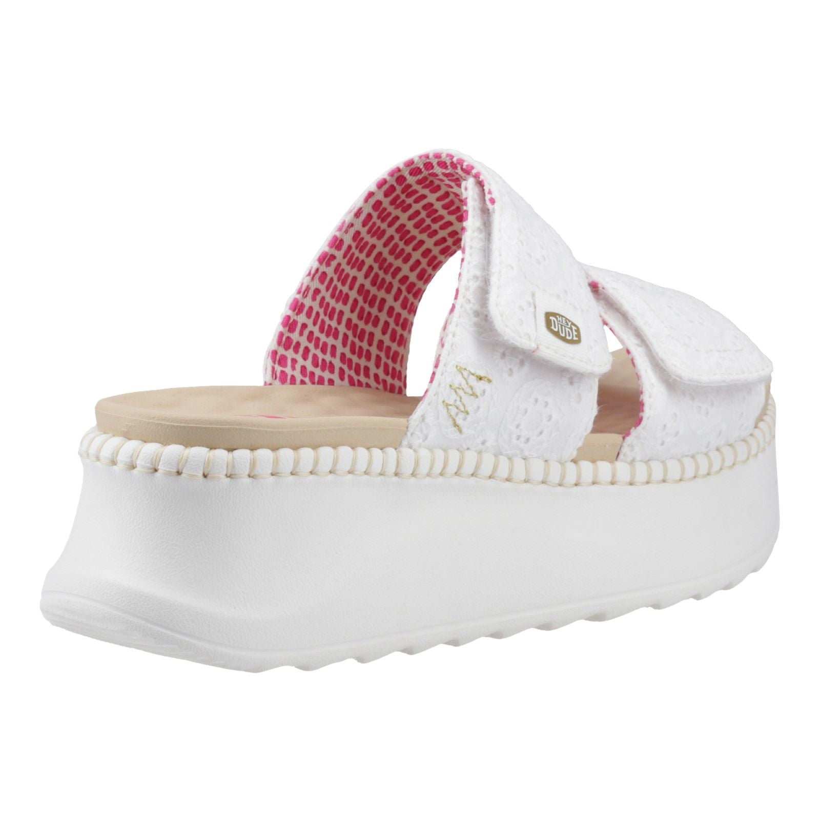 HEYDUDE Delray Slide Eyelet Damen Sandalen Aus Weißer Baumwolle