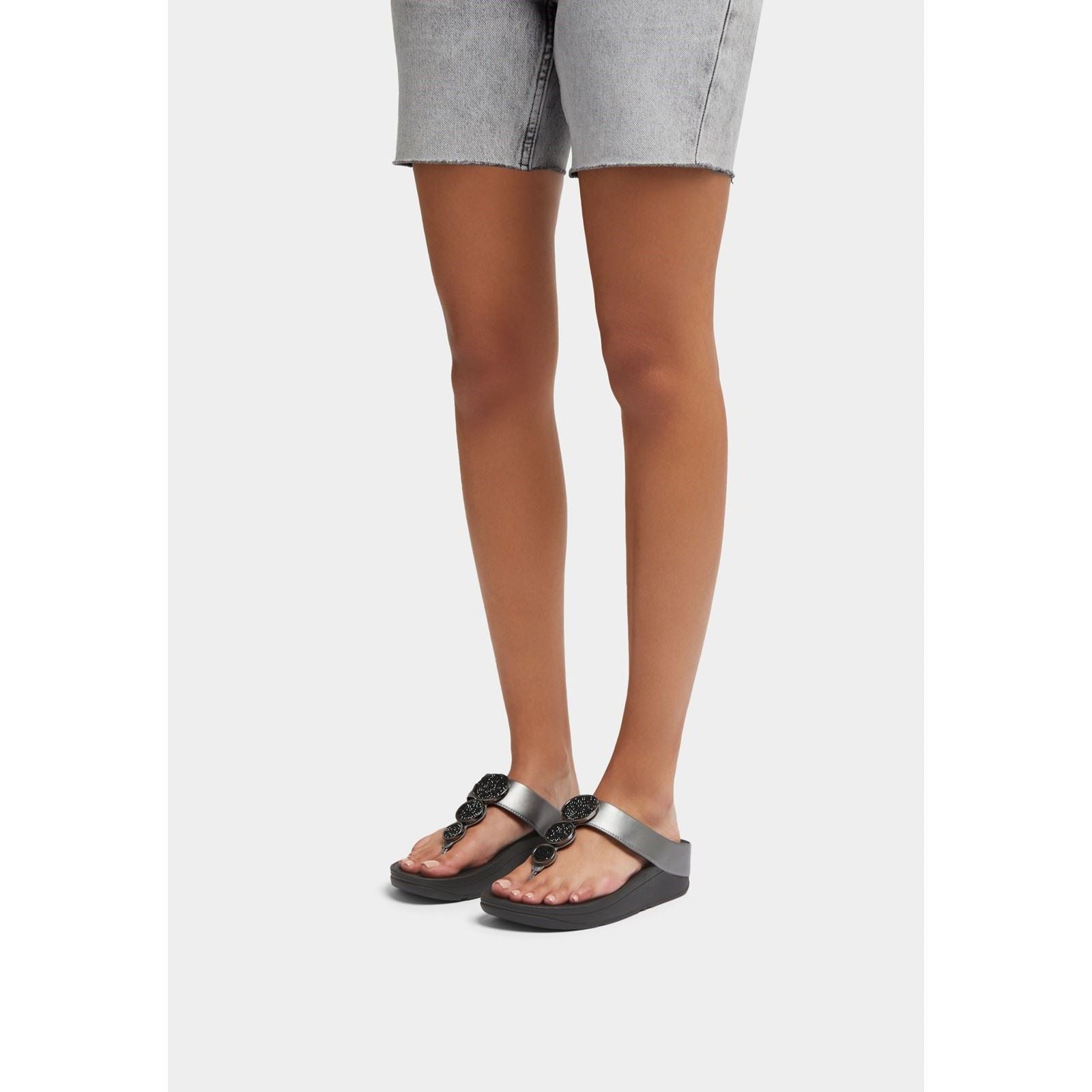 Fitflop Halo Polyurethan Damen Sandalen In Pewter Schwarz