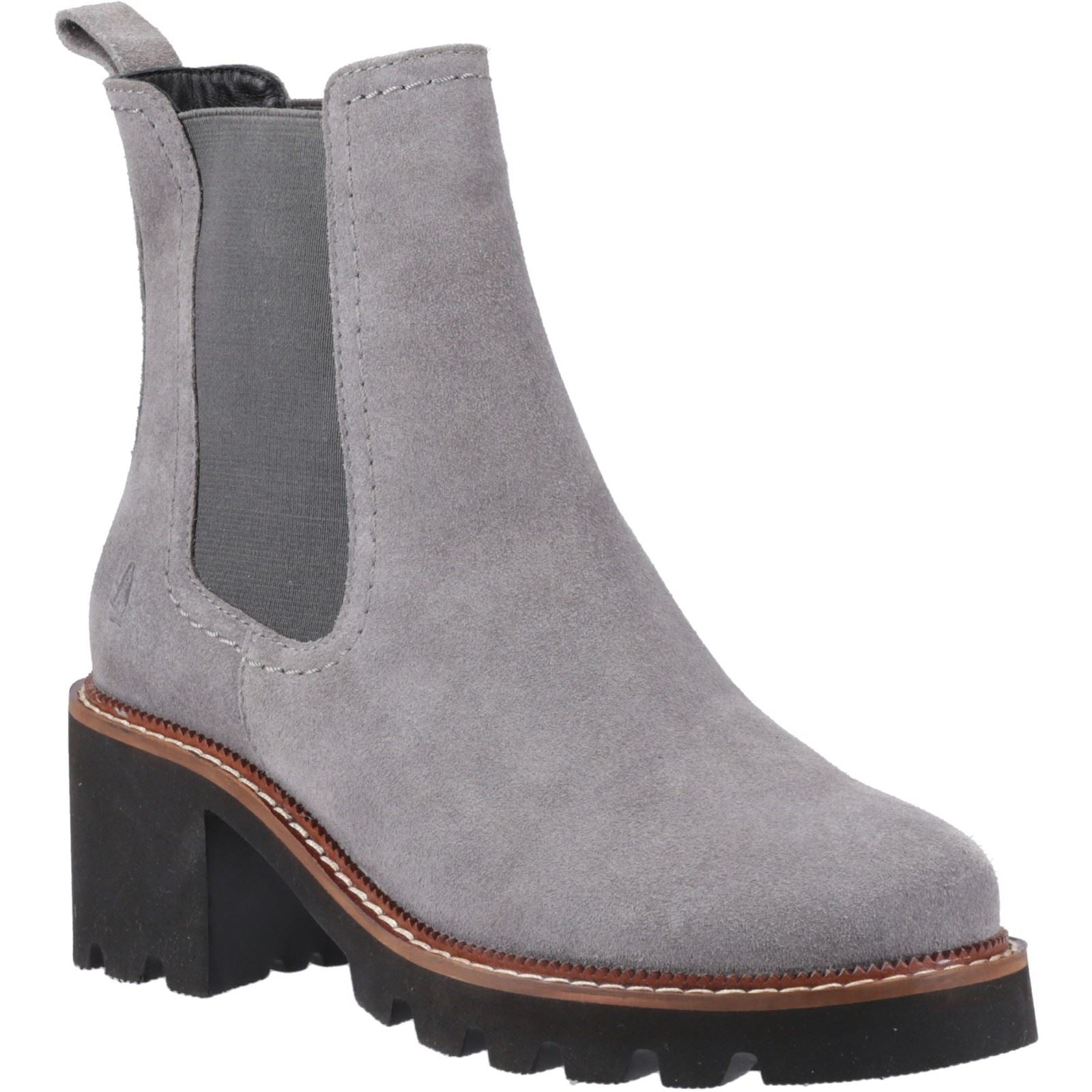 Hush Puppies Gaia Damen Chelsea Stiefeletten aus grauem Leder mit Absatz