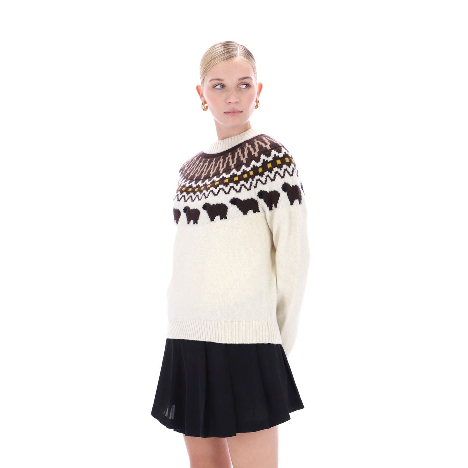 Hunter Ashie Crew Fair Isle Knit Polyester Damen Weiße Rundhalspullover
