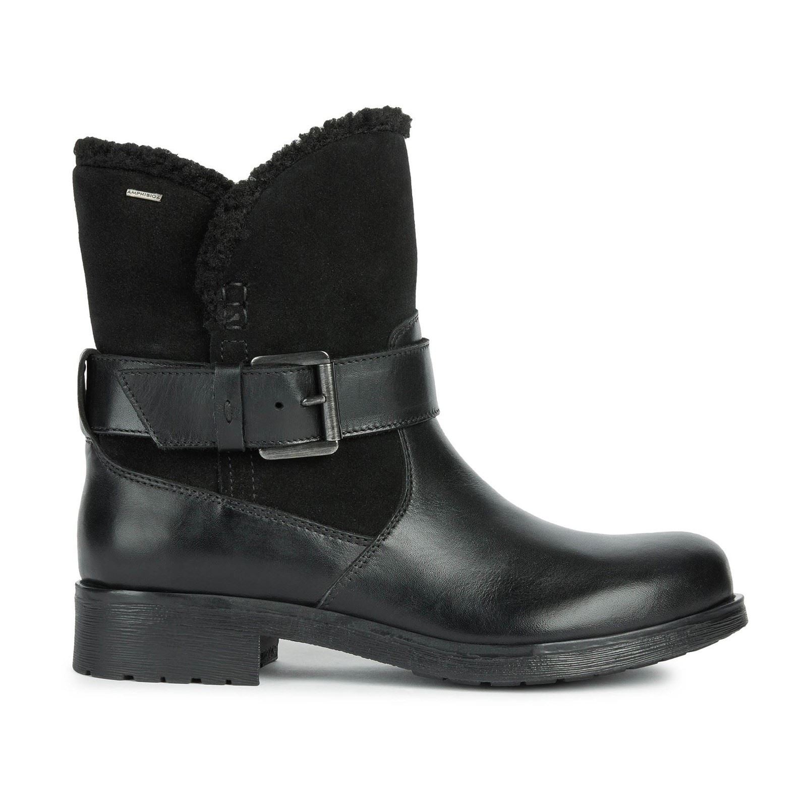 Geox D Rawelle B ABX A Rindsleder Damenstiefel In Schwarz