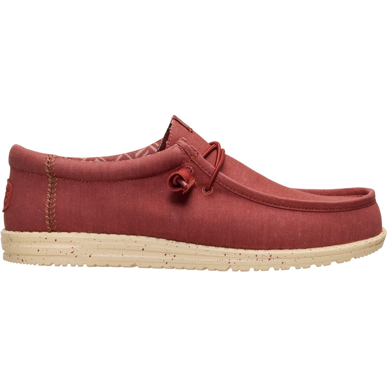 HEYDUDE Wally Stretch Canvas Textil Herren Loafers In Verbranntem Rot/Boulder Beige