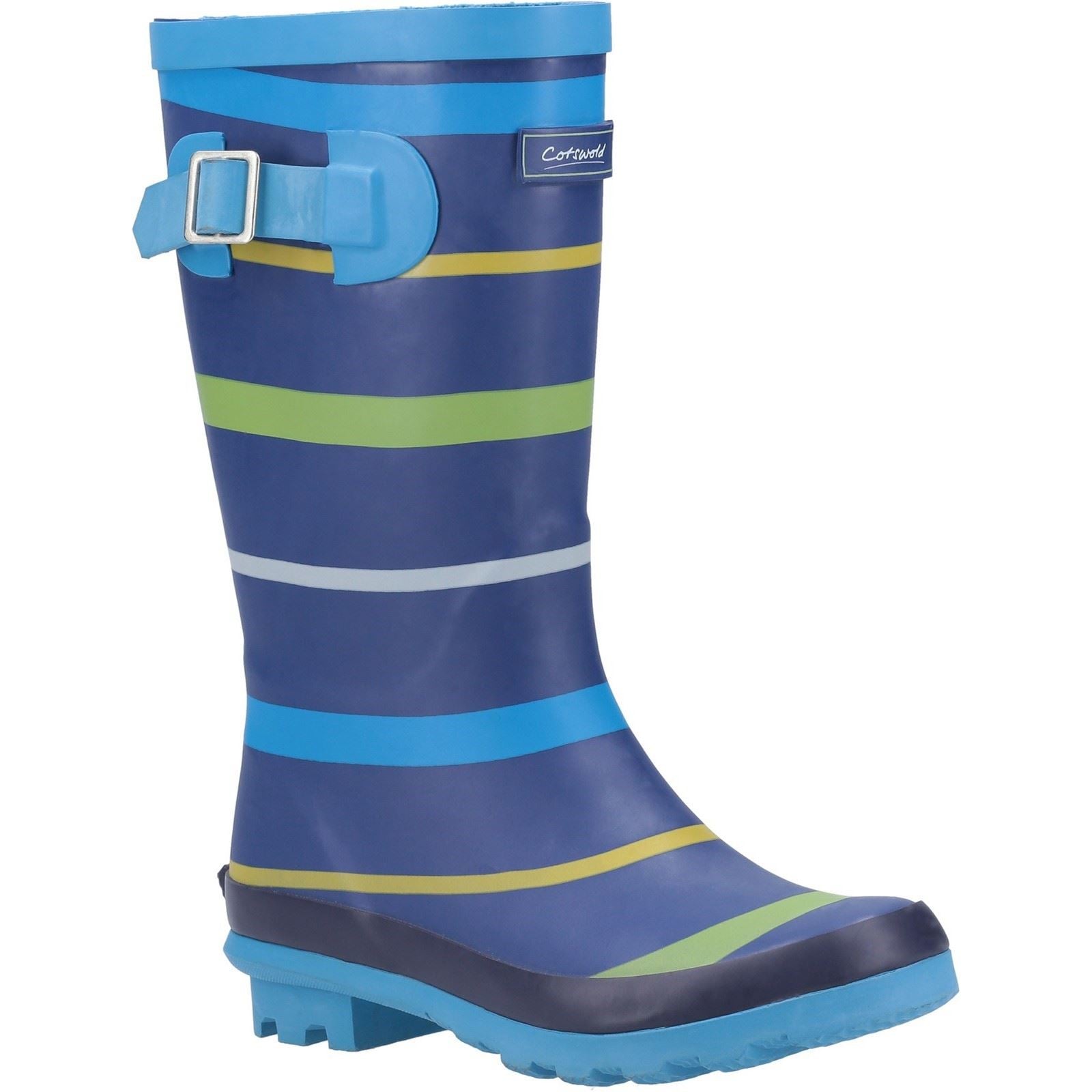 Cotswold Stripe Wellington Gummistiefel In Blau/Grün/Gelb Für Jungen