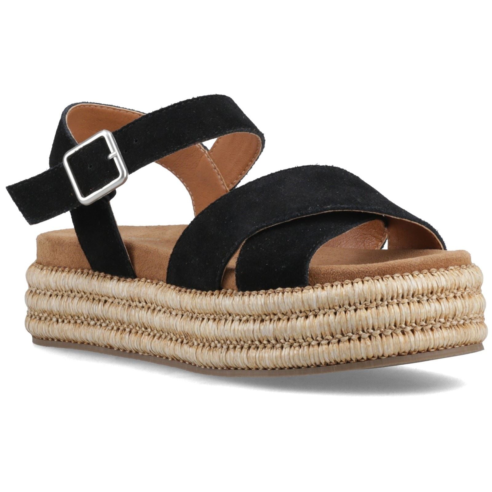 Hush Puppies Rosa Rafia Sandal Leder Damen Schwarze Sandalen
